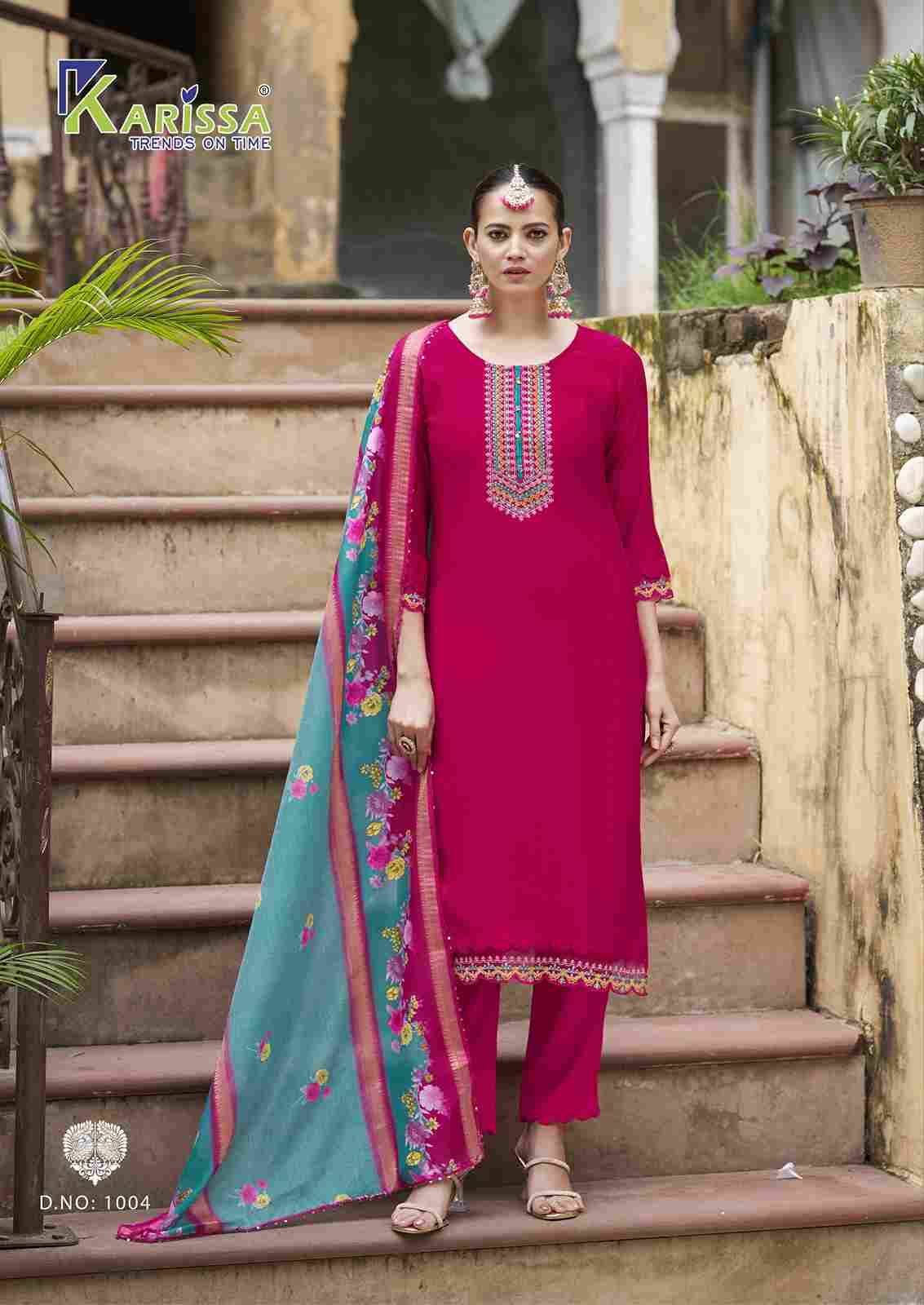 Swaraa By Karissa 1001 To 1006 Series Designer Festive Suits Beautiful Fancy Stylish Colorful Party Wear & Occasional Wear Pure Fancy Embroidered Dresses At Wholesale Price