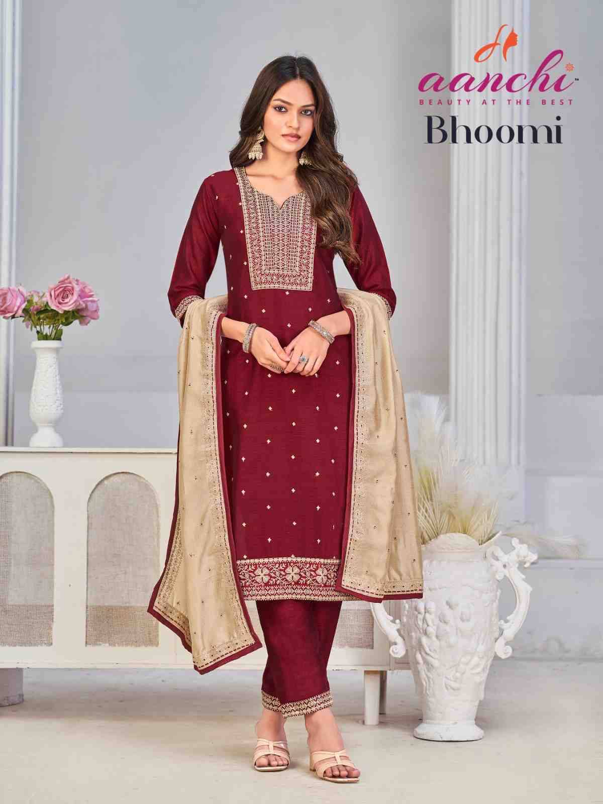 Bhoomi By Aanchi 01 To 04 Series Beautiful Festive Suits Colorful Stylish Fancy Casual Wear & Ethnic Wear Vichitra Silk Dresses At Wholesale Price