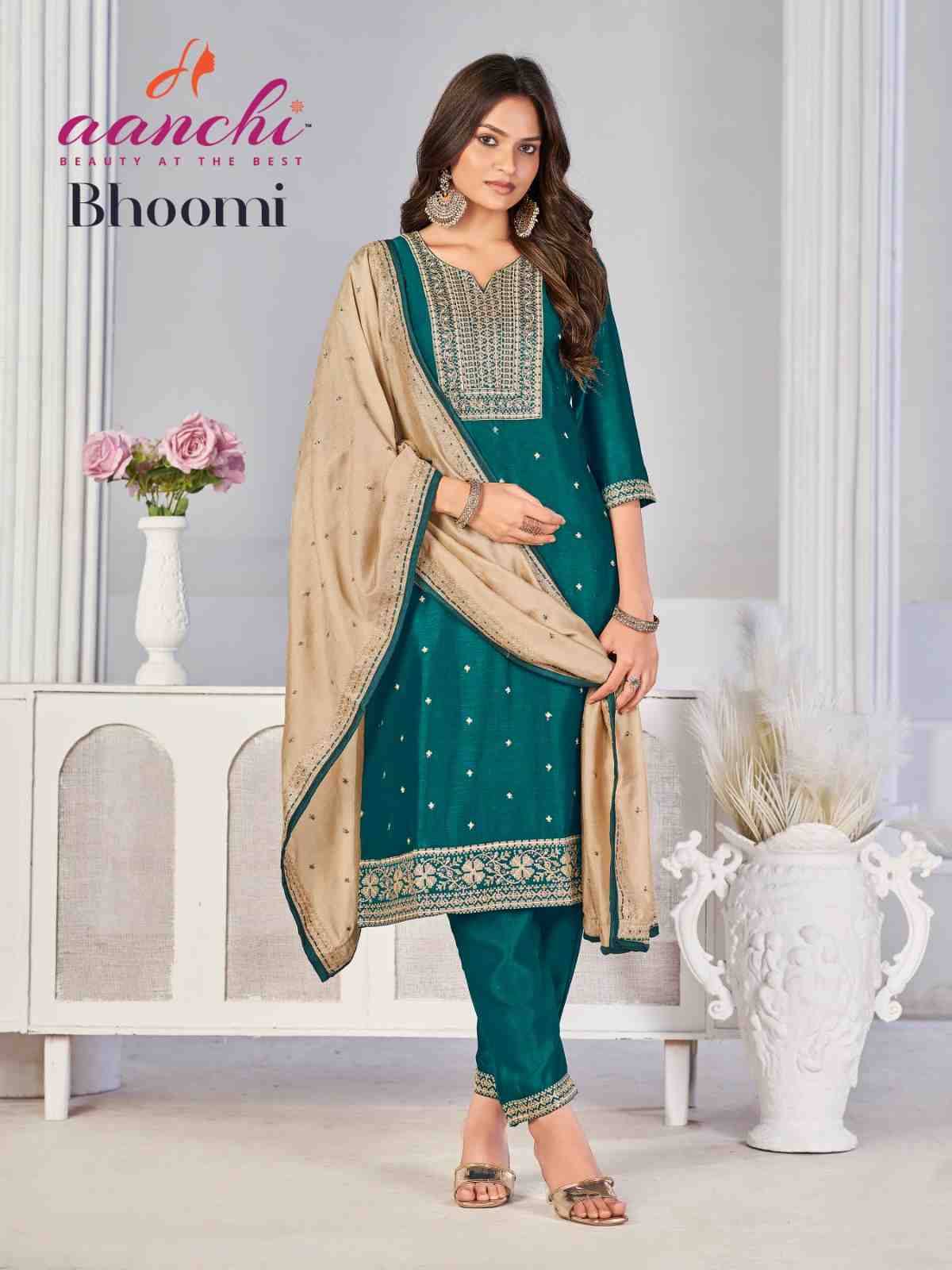 Bhoomi By Aanchi 01 To 04 Series Beautiful Festive Suits Colorful Stylish Fancy Casual Wear & Ethnic Wear Vichitra Silk Dresses At Wholesale Price