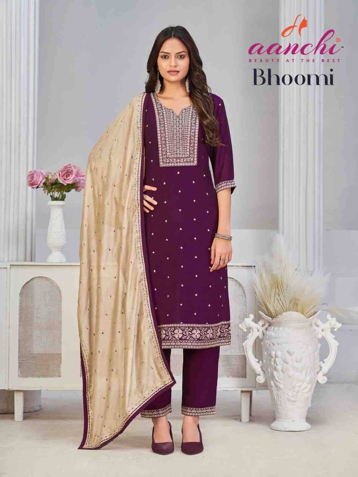 Bhoomi By Aanchi 01 To 04 Series Beautiful Festive Suits Colorful Stylish Fancy Casual Wear & Ethnic Wear Vichitra Silk Dresses At Wholesale Price