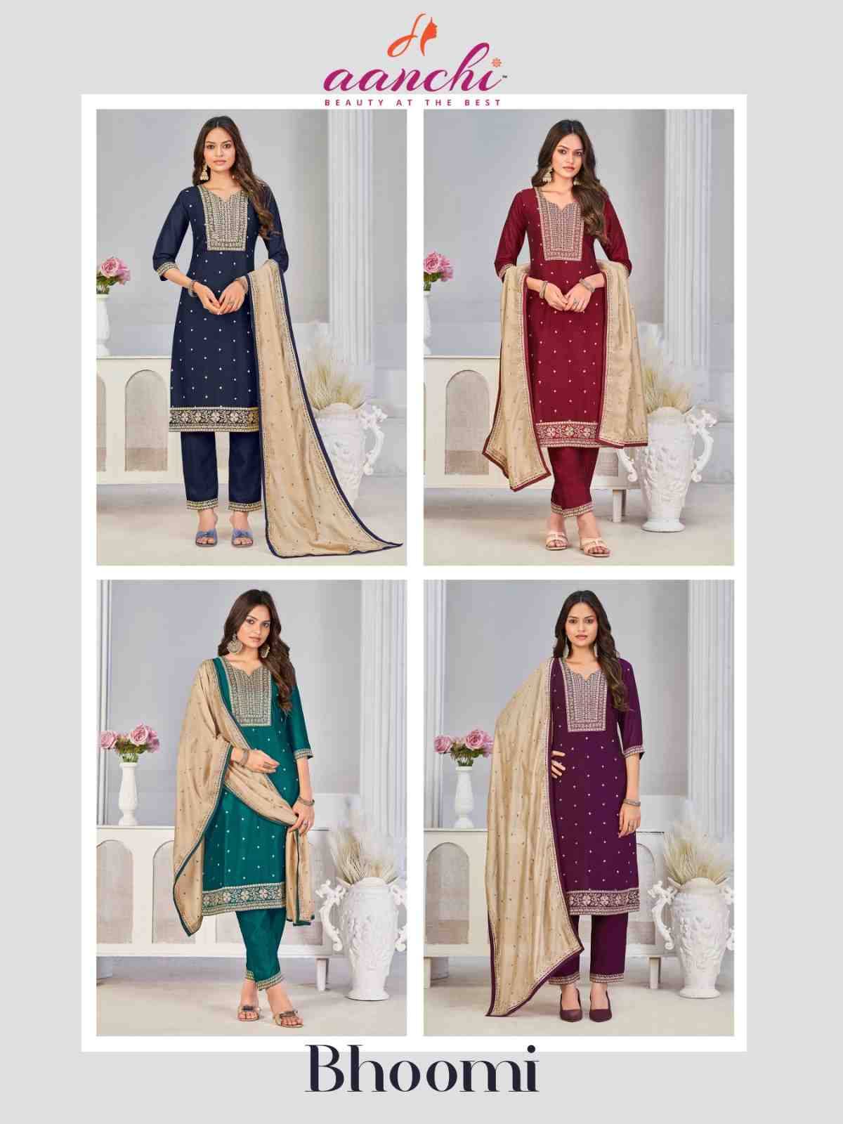 Bhoomi By Aanchi 01 To 04 Series Beautiful Festive Suits Colorful Stylish Fancy Casual Wear & Ethnic Wear Vichitra Silk Dresses At Wholesale Price