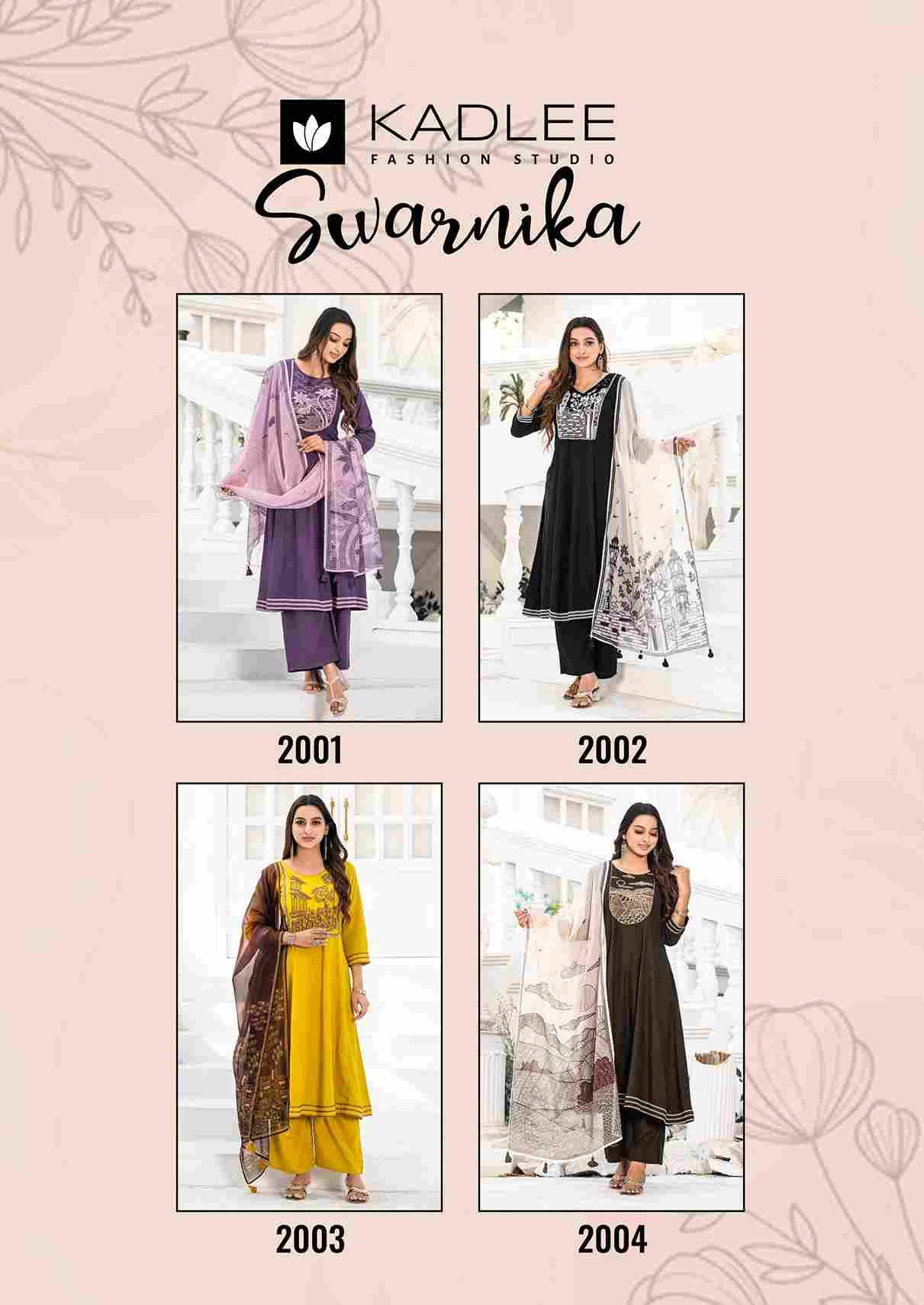 Swarnika By Kadlee 2001 To 2004 Series Beautiful Festive Suits Colorful Stylish Fancy Casual Wear & Ethnic Wear Rayon With Work Dresses At Wholesale Price