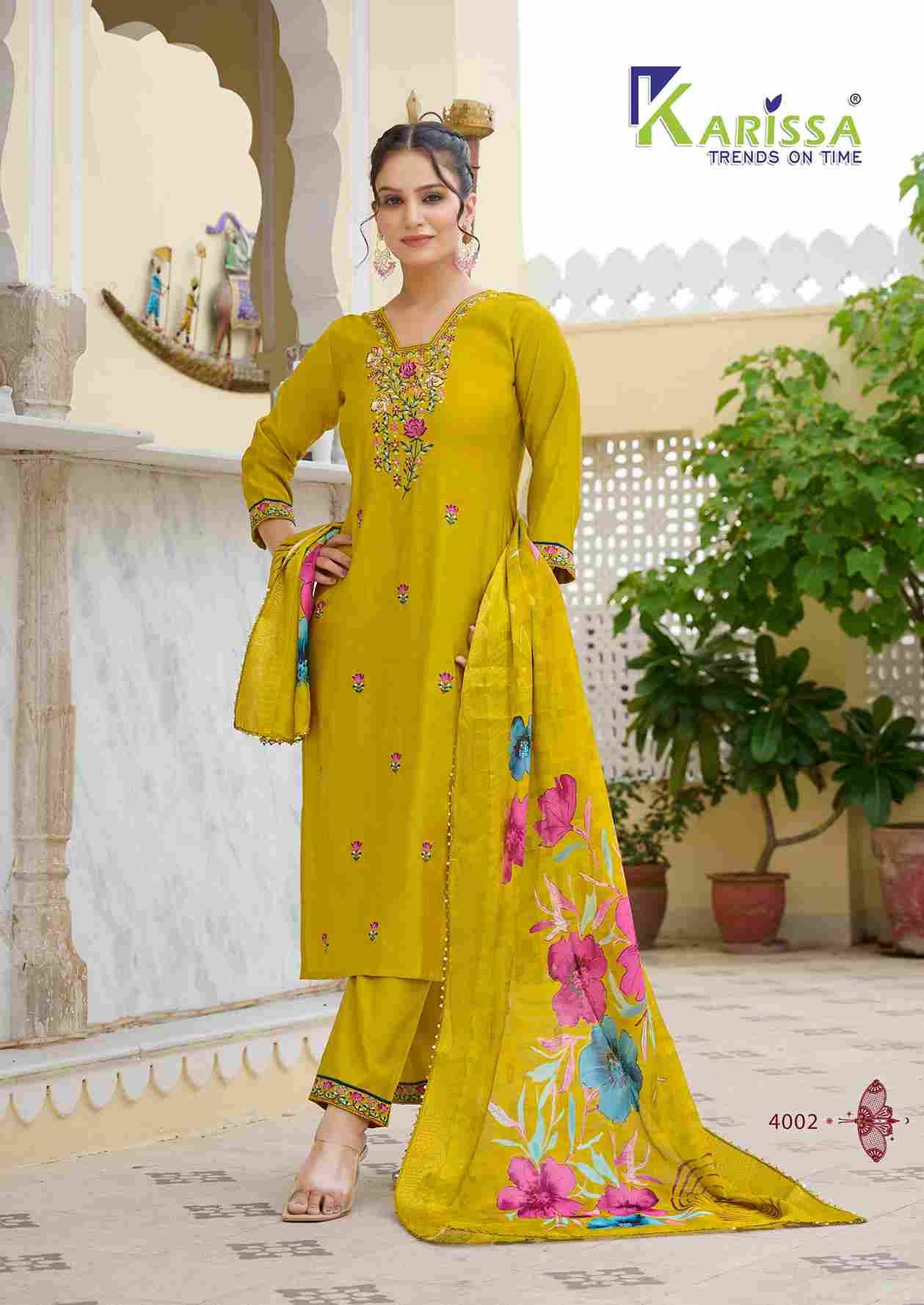 Nora Vol-4 By Karissa 4001 To 4006 Series Beautiful Stylish Festive Suits Fancy Colorful Casual Wear & Ethnic Wear & Ready To Wear Pure Viscose Dresses At Wholesale Price