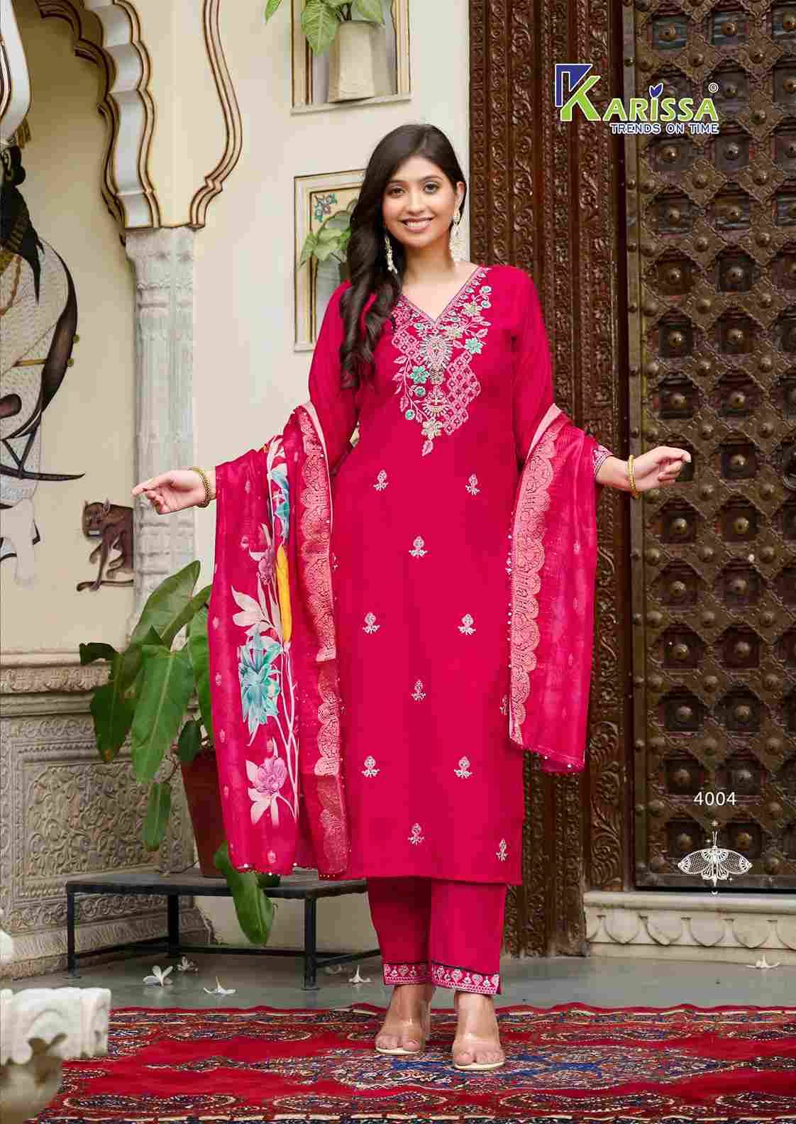 Nora Vol-4 By Karissa 4001 To 4006 Series Beautiful Stylish Festive Suits Fancy Colorful Casual Wear & Ethnic Wear & Ready To Wear Pure Viscose Dresses At Wholesale Price