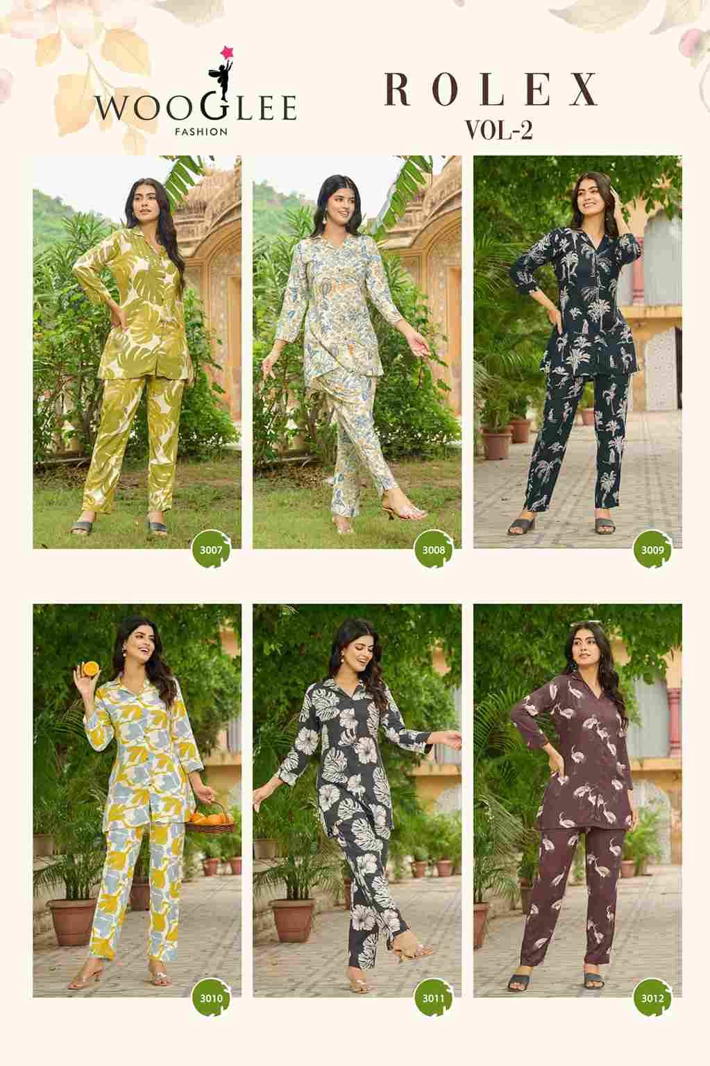Rolex Vol-2 By Wooglee 3007 To 3012 Series Designer Stylish Fancy Colorful Beautiful Party Wear & Ethnic Wear Collection Heavy Rayon Co-Ord At Wholesale Price