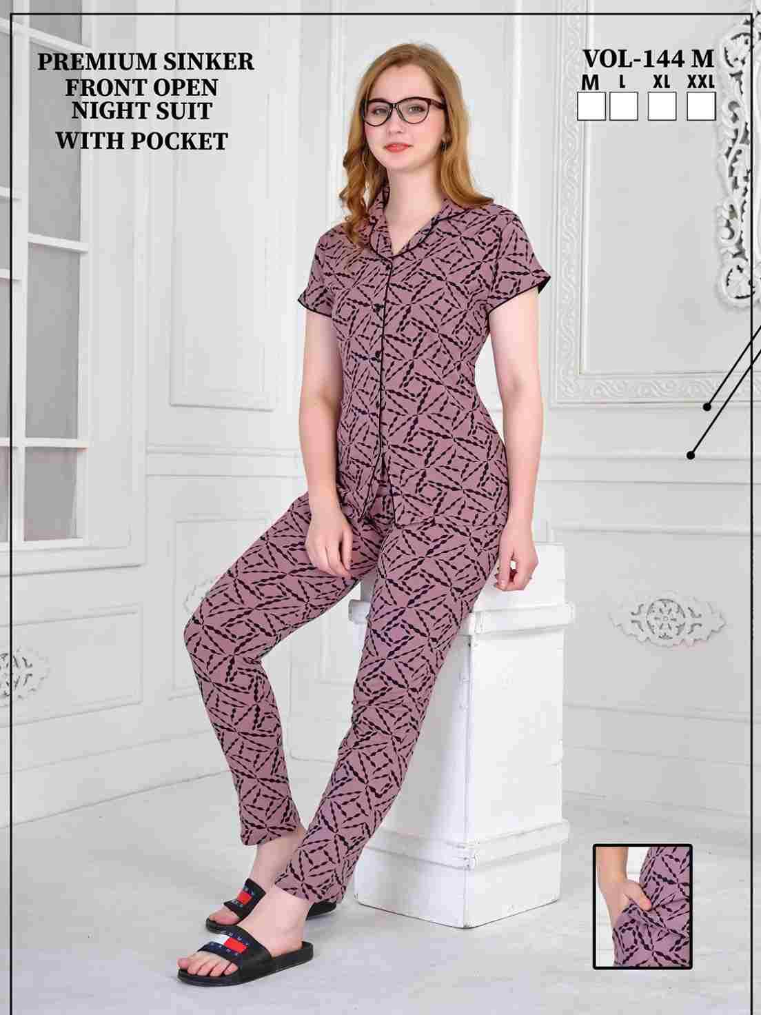 Vol-144-M By Kaamiri 144-A To 144-F Series Designer Stylish Fancy Colorful Beautiful Party Wear & Ethnic Wear Collection Heavy Hosiery Cotton Night Suits At Wholesale Price