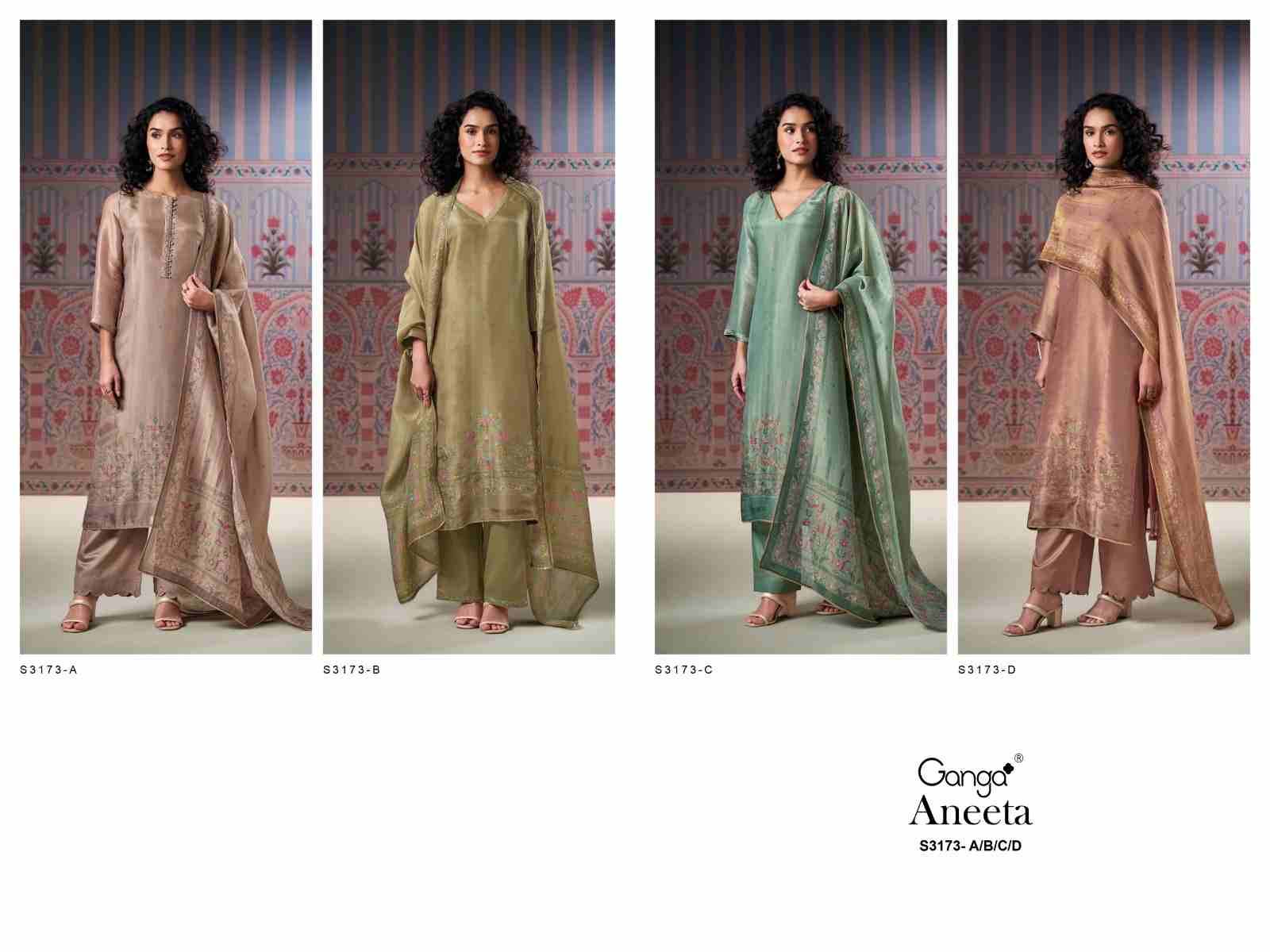 Aneeta-3173 By Ganga Fashion 3173-A To 3173-D Series Beautiful Festive Suits Colorful Stylish Fancy Casual Wear & Ethnic Wear Pure Bemberg Silk Jacquard Dresses At Wholesale Price