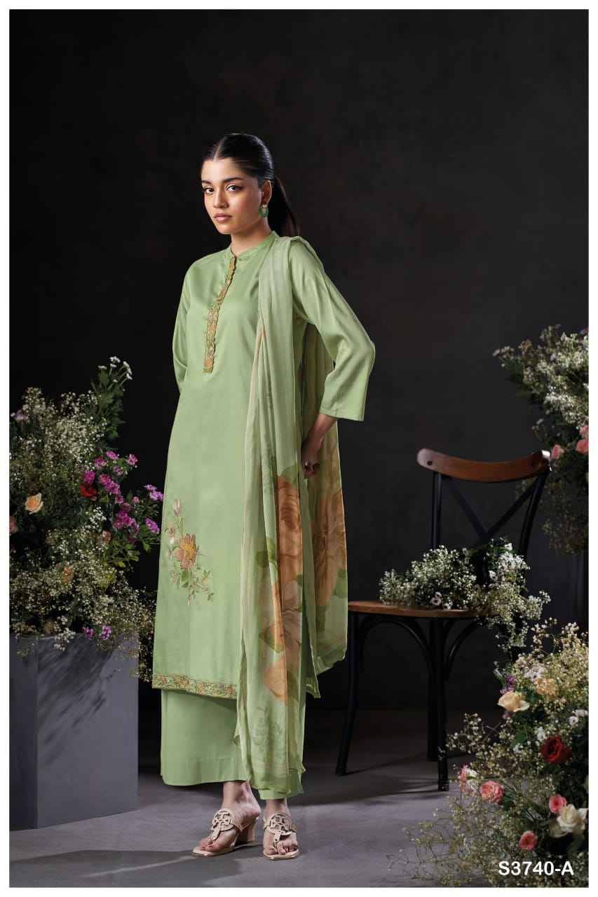 Jalyn-3740 By Ganga Fashion 3740-A To 3740-D Series Beautiful Festive Suits Colorful Stylish Fancy Casual Wear & Ethnic Wear Pure Cotton Satin Dresses At Wholesale Price
