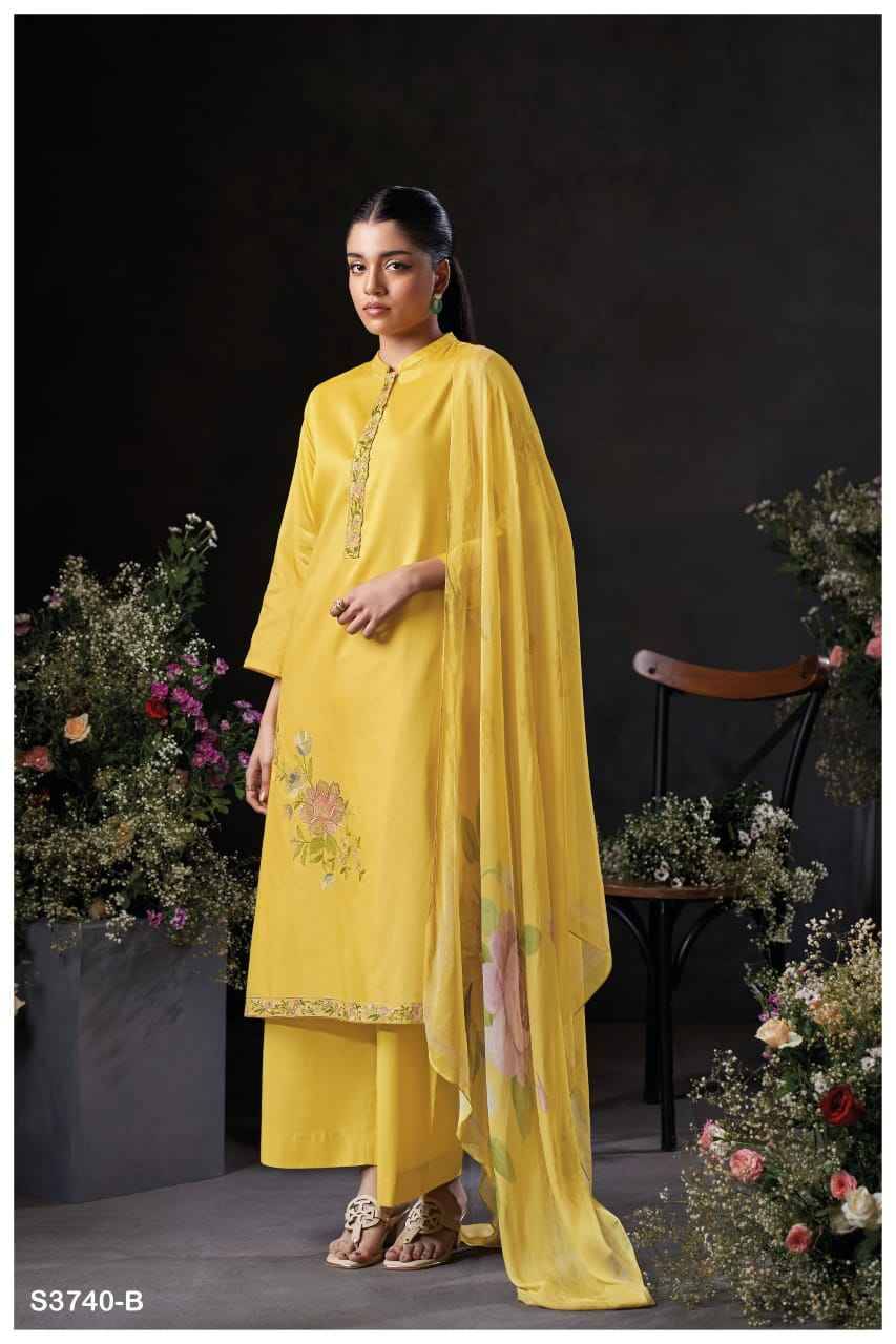 Jalyn-3740 By Ganga Fashion 3740-A To 3740-D Series Beautiful Festive Suits Colorful Stylish Fancy Casual Wear & Ethnic Wear Pure Cotton Satin Dresses At Wholesale Price