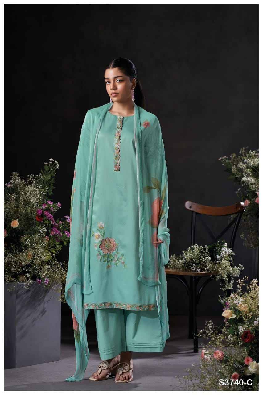 Jalyn-3740 By Ganga Fashion 3740-A To 3740-D Series Beautiful Festive Suits Colorful Stylish Fancy Casual Wear & Ethnic Wear Pure Cotton Satin Dresses At Wholesale Price