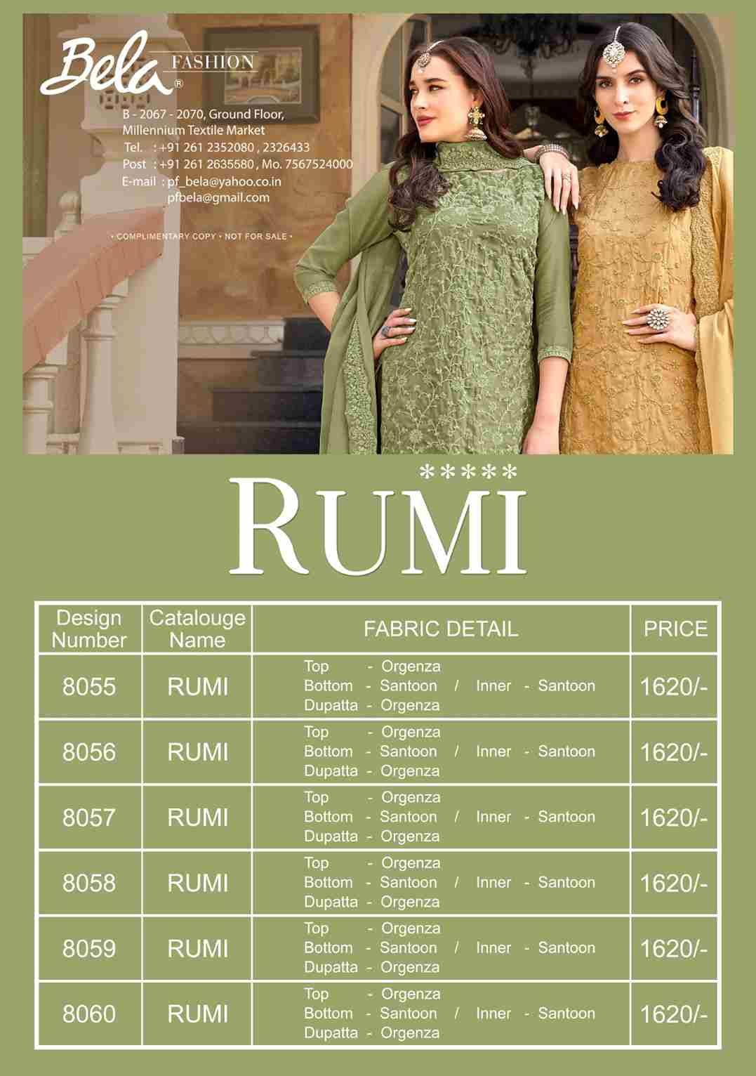 Rumi By Bela Fashion 8055 To 8060 Series Beautiful Suits Colorful Stylish Fancy Casual Wear & Ethnic Wear Organza Dresses At Wholesale Price