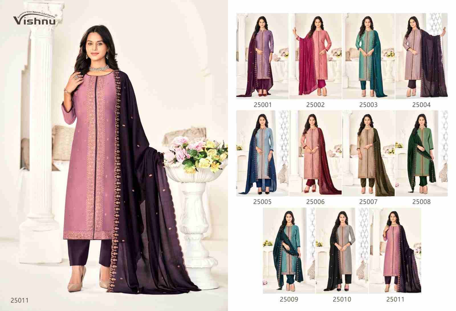Zarkash By Vishnu 25001 To 25011 Series Beautiful Stylish Festive Suits Fancy Colorful Casual Wear & Ethnic Wear & Ready To Wear Vichitra Silk Print Dresses At Wholesale Price