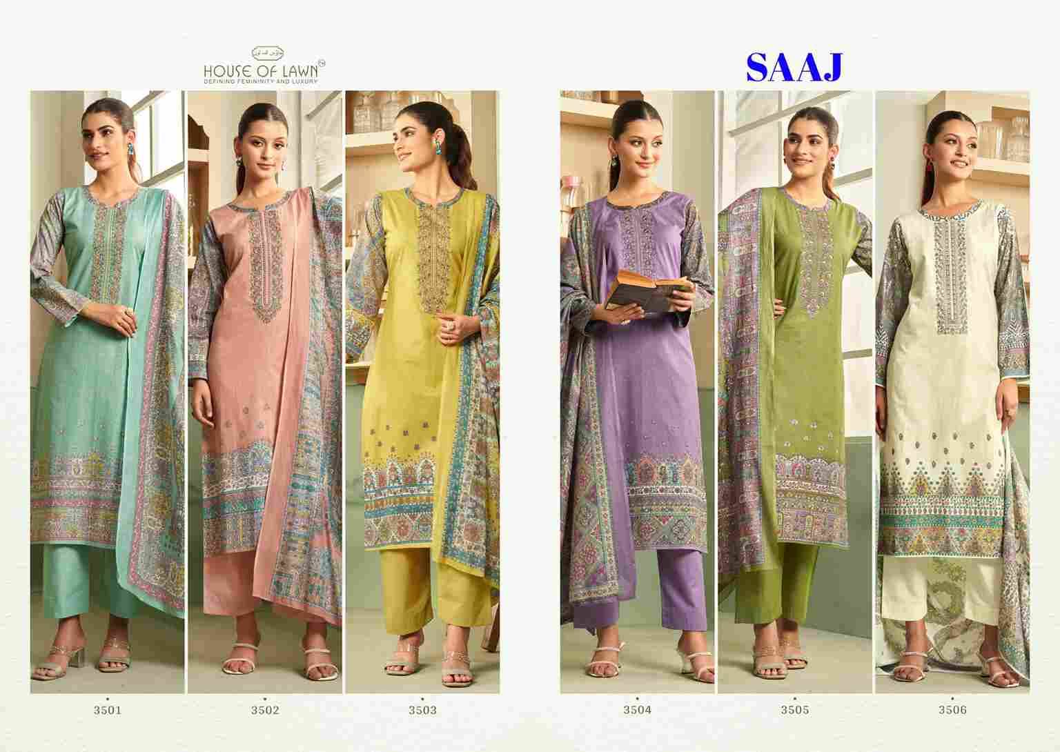 Saaj By House Of Lawn 3501 To 3506 Series Beautiful Festive Suits Stylish Fancy Colorful Casual Wear & Ethnic Wear Pure Jam Satin Print Dresses At Wholesale Price