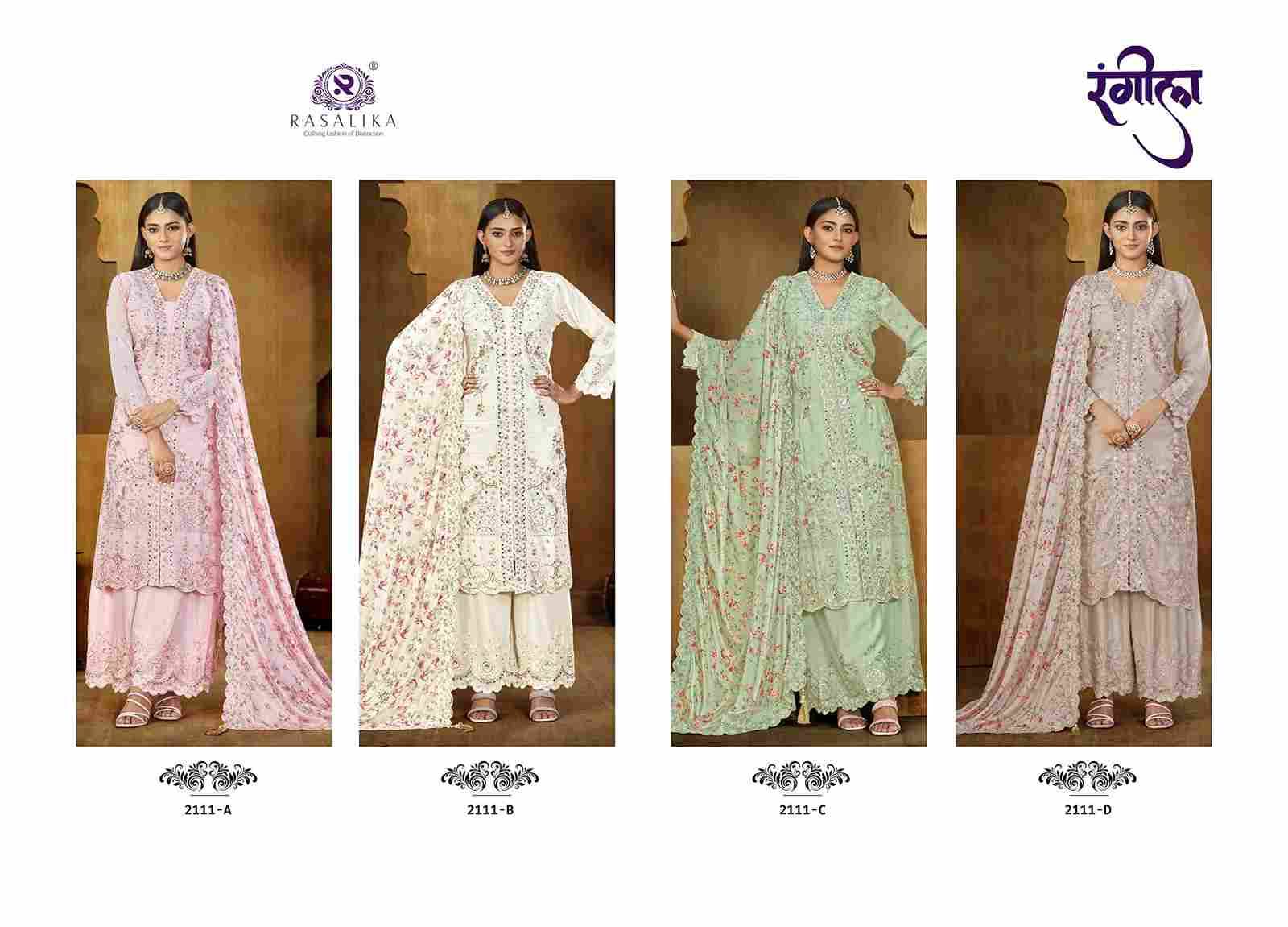 Rangeela By Rasalika 2111-A To 2111-D Series Designer Festive Suits Beautiful Fancy Colorful Stylish Party Wear & Occasional Wear Heavy Chinnon Silk Dresses At Wholesale Price