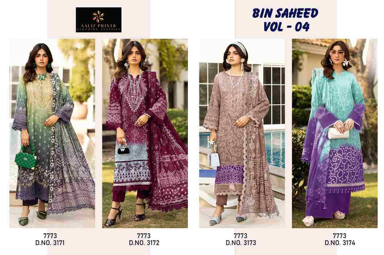 Bin Saheed Vol-4 By Aaliz Prints 3171 To 3174 Series Beautiful Festive Pakistani Suits Stylish Fancy Colorful Casual Wear & Ethnic Wear Soft Cotton Digital Print Dresses At Wholesale Price