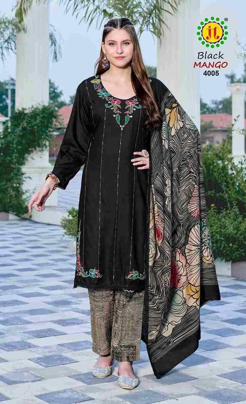 Black Mango Vol-4 By JT 4001 To 4005 Series Beautiful Festive Suits Colorful Stylish Fancy Casual Wear & Ethnic Wear Rayon Dresses At Wholesale Price