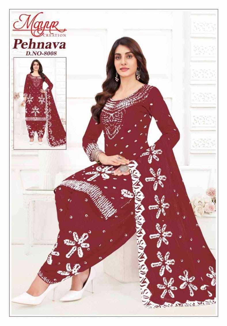 Pehnava Vol-8 By Mayur Creation 8001 To 8010 Series Beautiful Festive Suits Stylish Fancy Colorful Casual Wear & Ethnic Wear Heavy Cotton Print Dresses At Wholesale Price