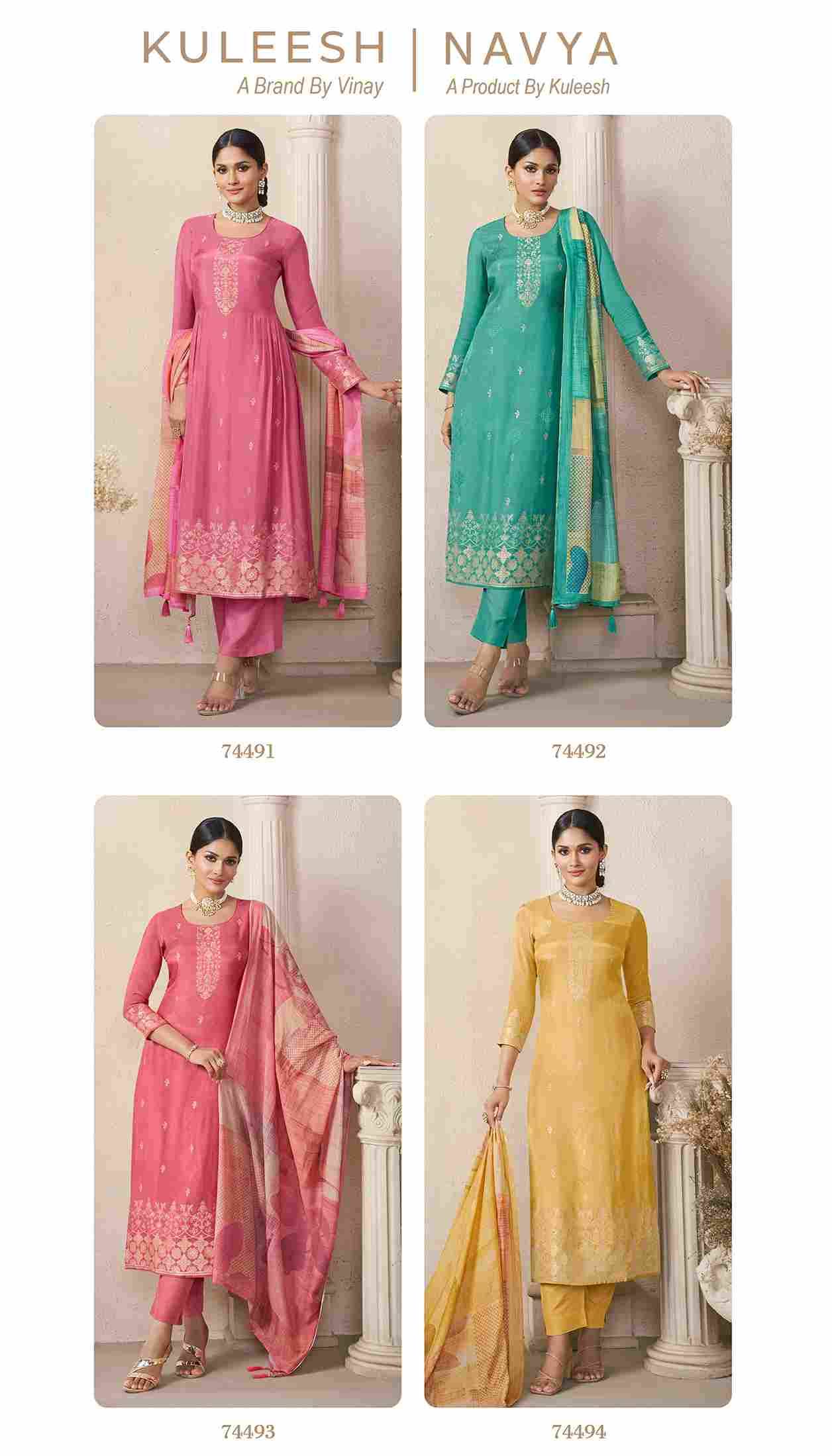 Navya By Vinay Fashion 74491 To 74494 Series Designer Festive Suits Collection Beautiful Stylish Fancy Colorful Party Wear & Occasional Wear Muslin Embroidered Dresses At Wholesale Price