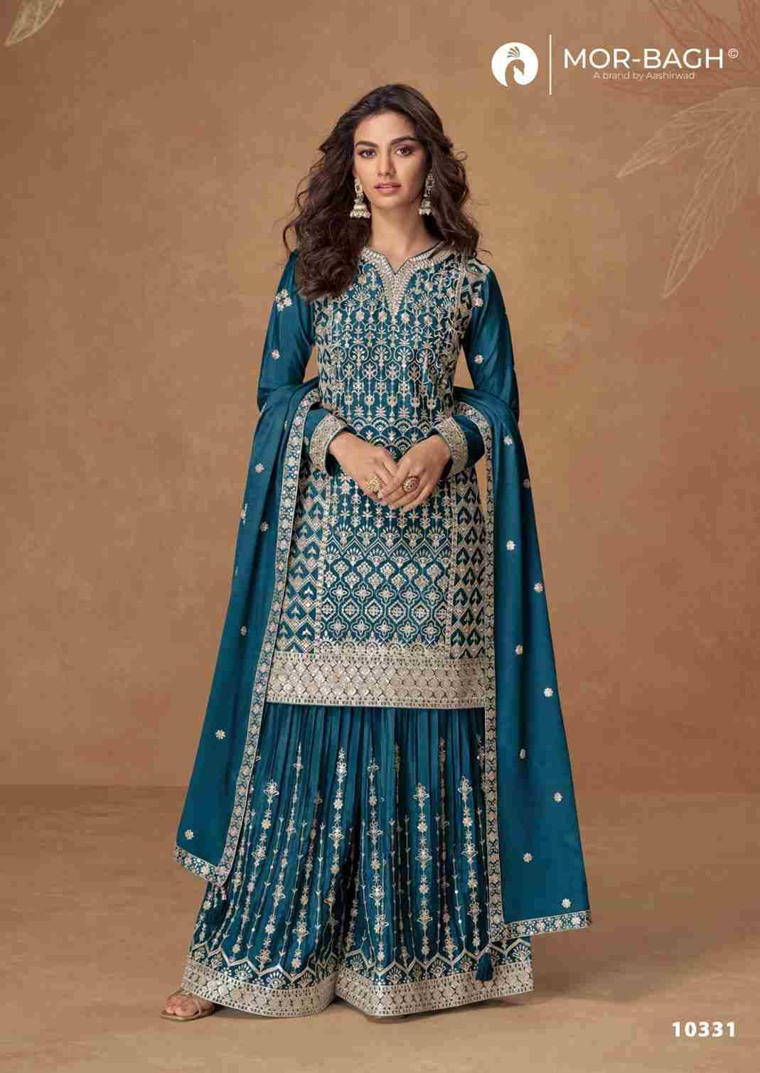 Pakiza By Mor-Bagh 10331 To 10335 Series Beautiful Sharara Suits Colorful Stylish Fancy Casual Wear & Ethnic Wear Chinnon Silk With Work Dresses At Wholesale Price