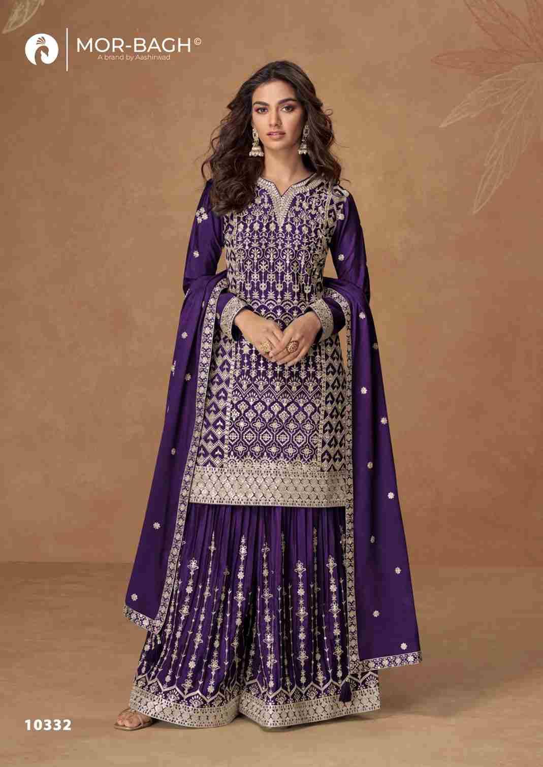 Pakiza By Mor-Bagh 10331 To 10335 Series Beautiful Sharara Suits Colorful Stylish Fancy Casual Wear & Ethnic Wear Chinnon Silk With Work Dresses At Wholesale Price