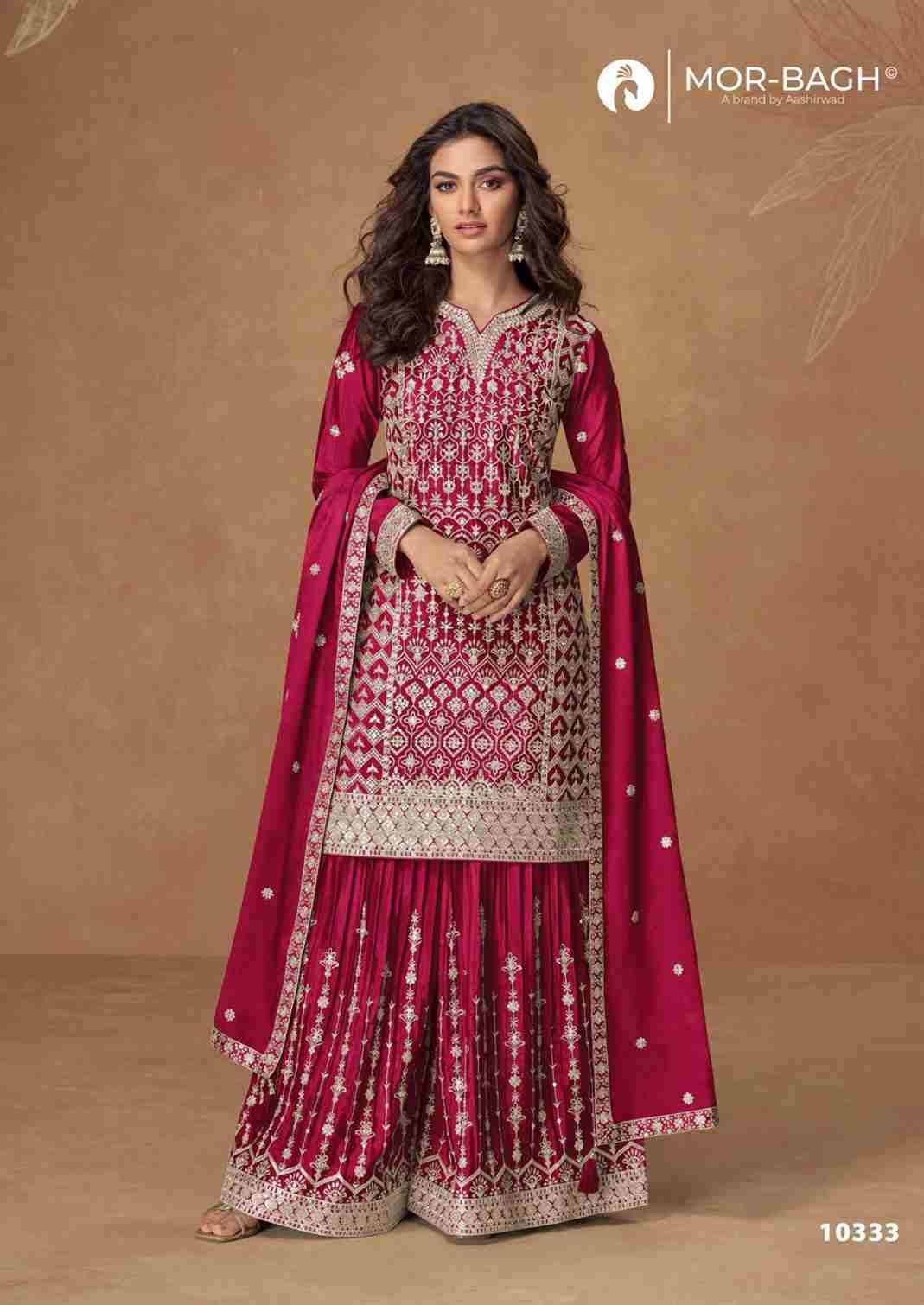 Pakiza By Mor-Bagh 10331 To 10335 Series Beautiful Sharara Suits Colorful Stylish Fancy Casual Wear & Ethnic Wear Chinnon Silk With Work Dresses At Wholesale Price