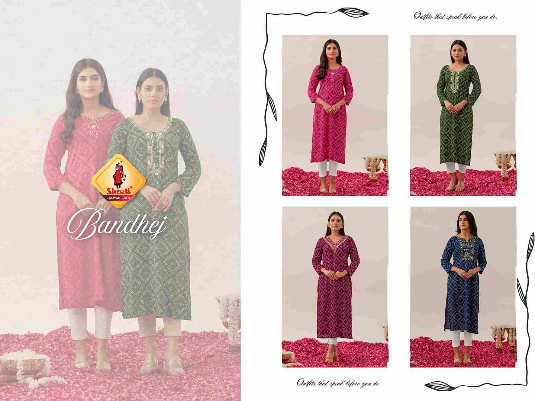Bandhej Vol-7 By Shruti 01 To 04 Series Designer Stylish Fancy Colorful Beautiful Party Wear & Ethnic Wear Collection Rayon Foil Print Kurtis At Wholesale Price