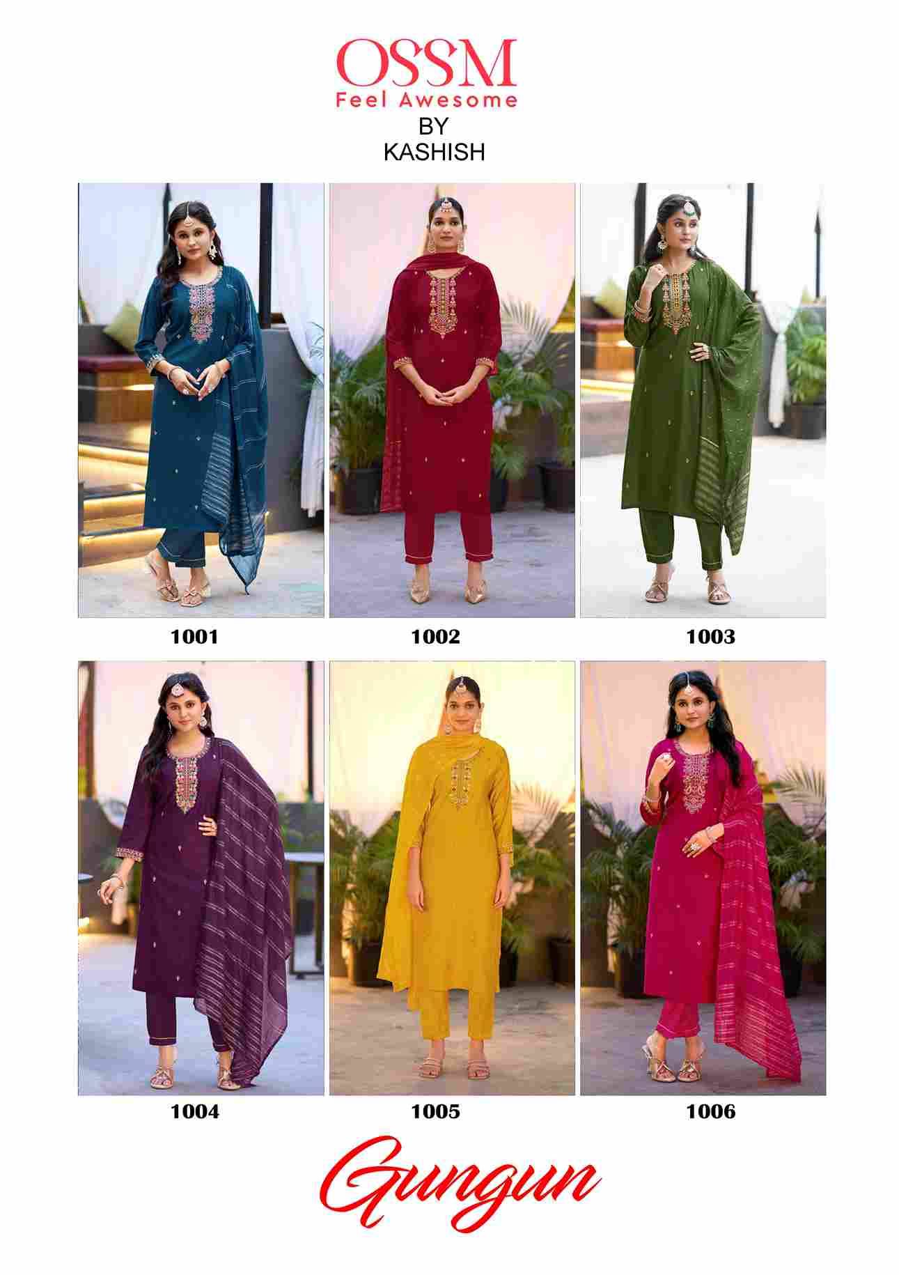 Gungun By Ossm 1001 To 1006 Series Designer Festive Suits Beautiful Fancy Stylish Colorful Party Wear & Occasional Wear Viscose Silk Embroidered Dresses At Wholesale Price