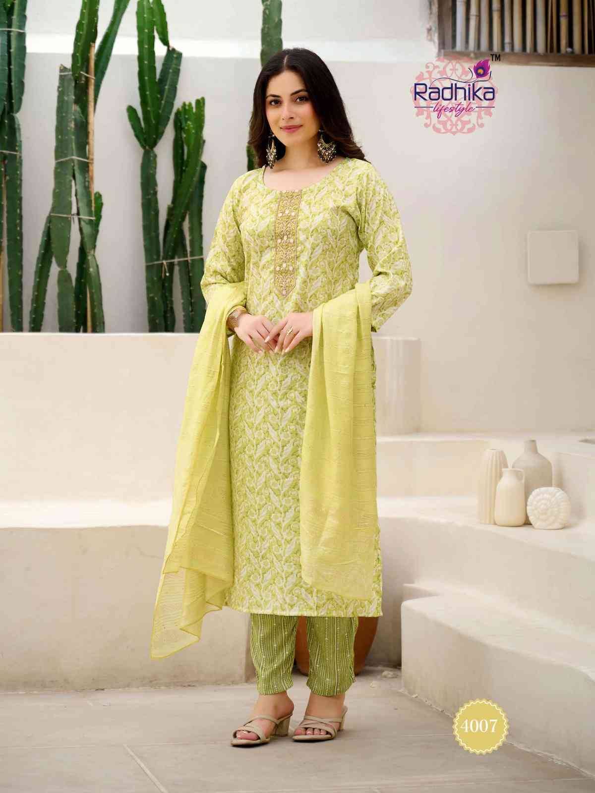 Siri Vol-4 By Radhika Lifestyle 4001 To 4008 Series Beautiful Festive Suits Colorful Stylish Fancy Casual Wear & Ethnic Wear Rayon Print With Work Dresses At Wholesale Price