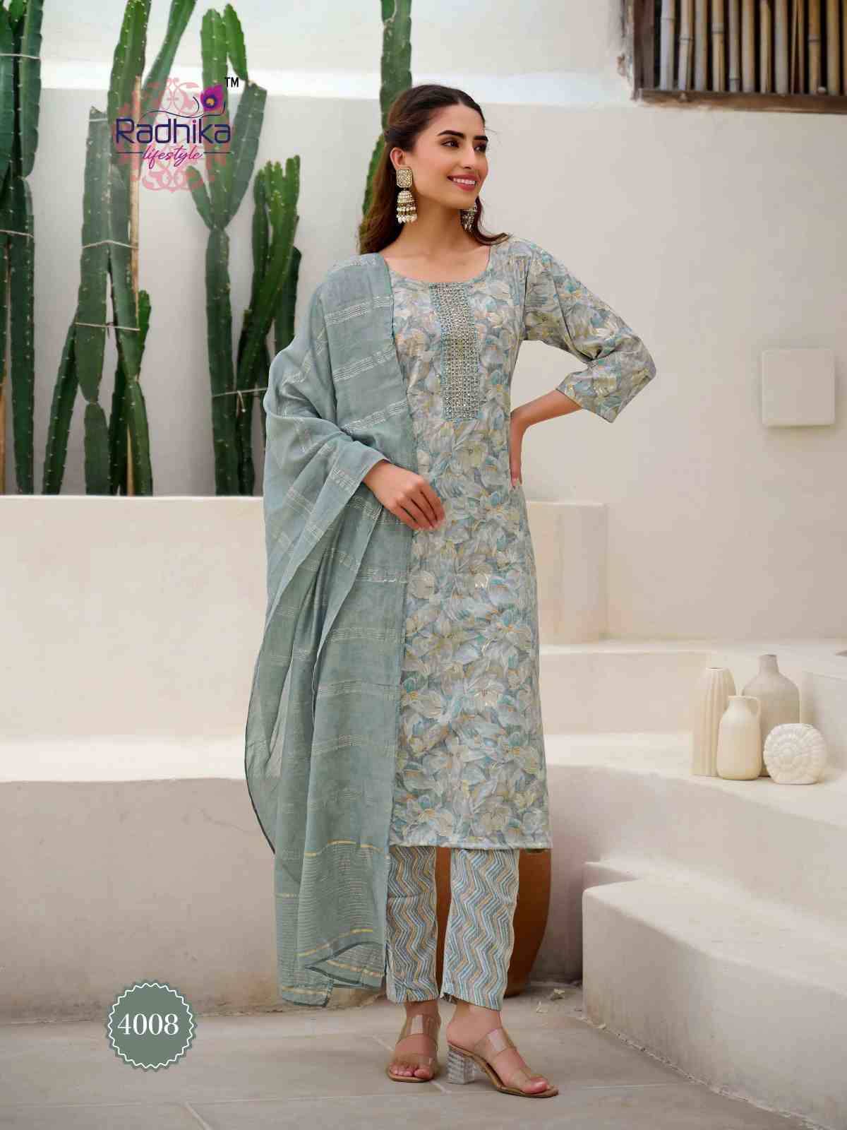 Siri Vol-4 By Radhika Lifestyle 4001 To 4008 Series Beautiful Festive Suits Colorful Stylish Fancy Casual Wear & Ethnic Wear Rayon Print With Work Dresses At Wholesale Price