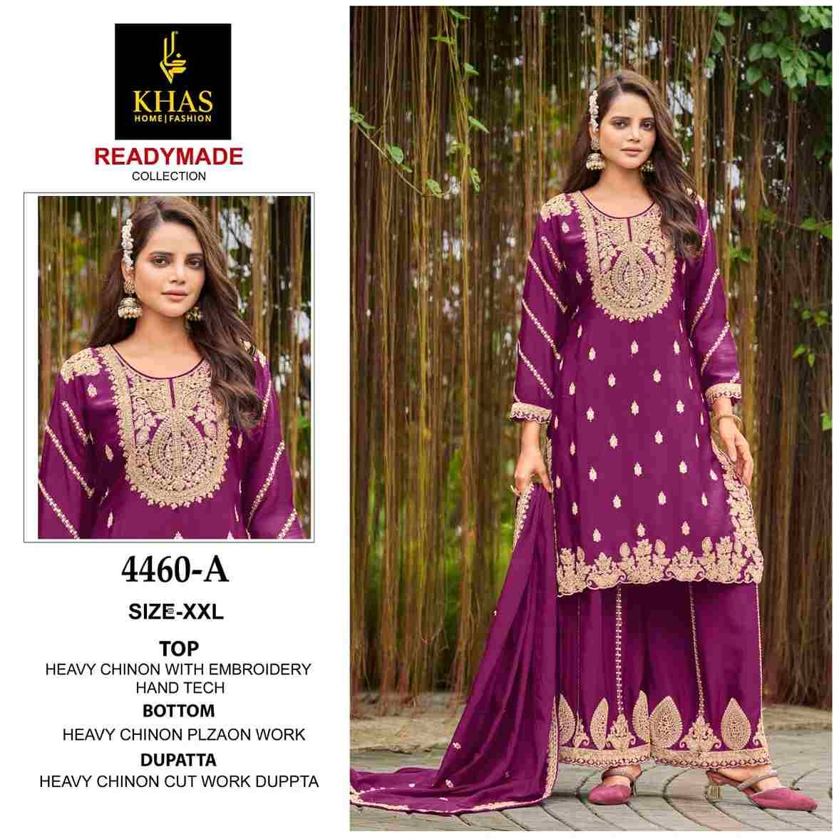 Khas 4460 Colours By Khas 4460-A To 4460-C Series Beautiful Pakistani Suits Colorful Stylish Fancy Casual Wear & Ethnic Wear Heavy Chinnon Dresses At Wholesale Price