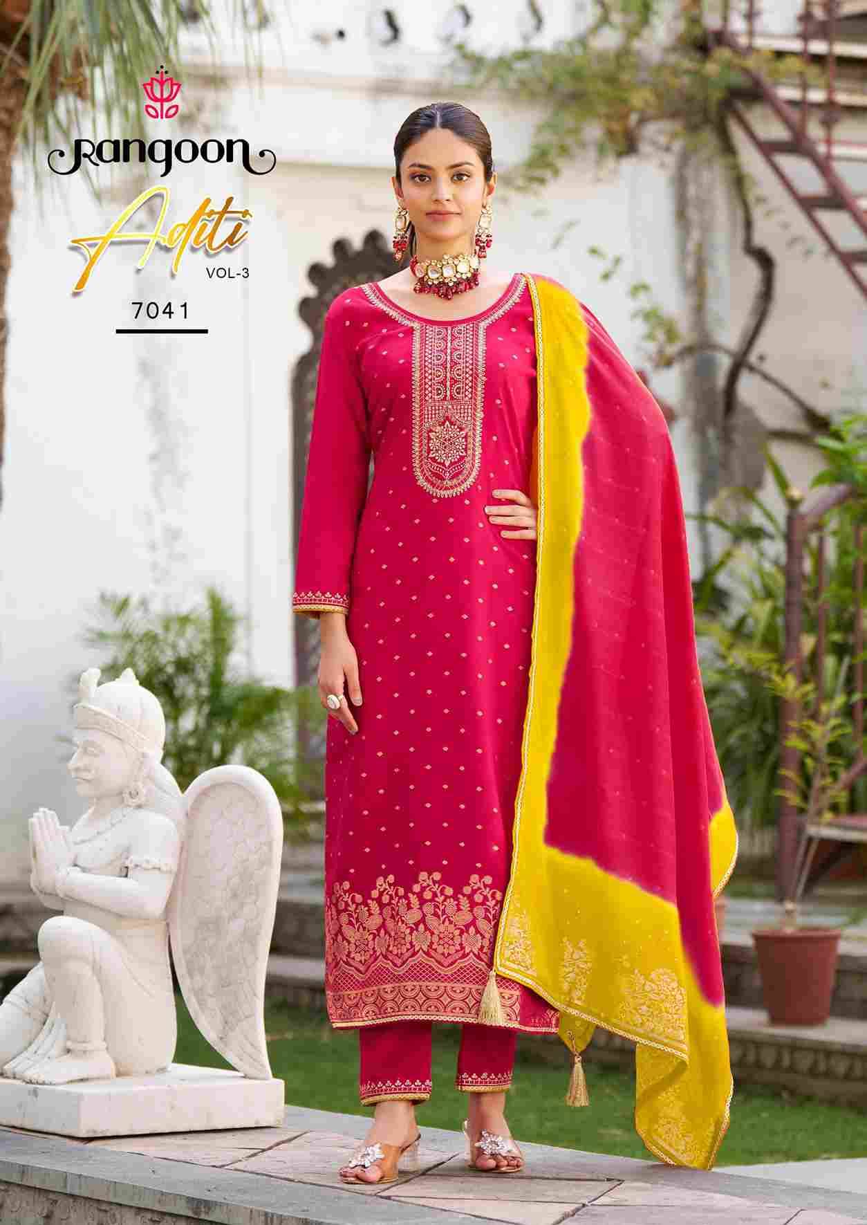 Aditi Vol-3 By Rangoon 7041 To 7044 Series Beautiful Stylish Festive Suits Fancy Colorful Casual Wear & Ethnic Wear & Ready To Wear Viscose Jacquard Dresses At Wholesale Price