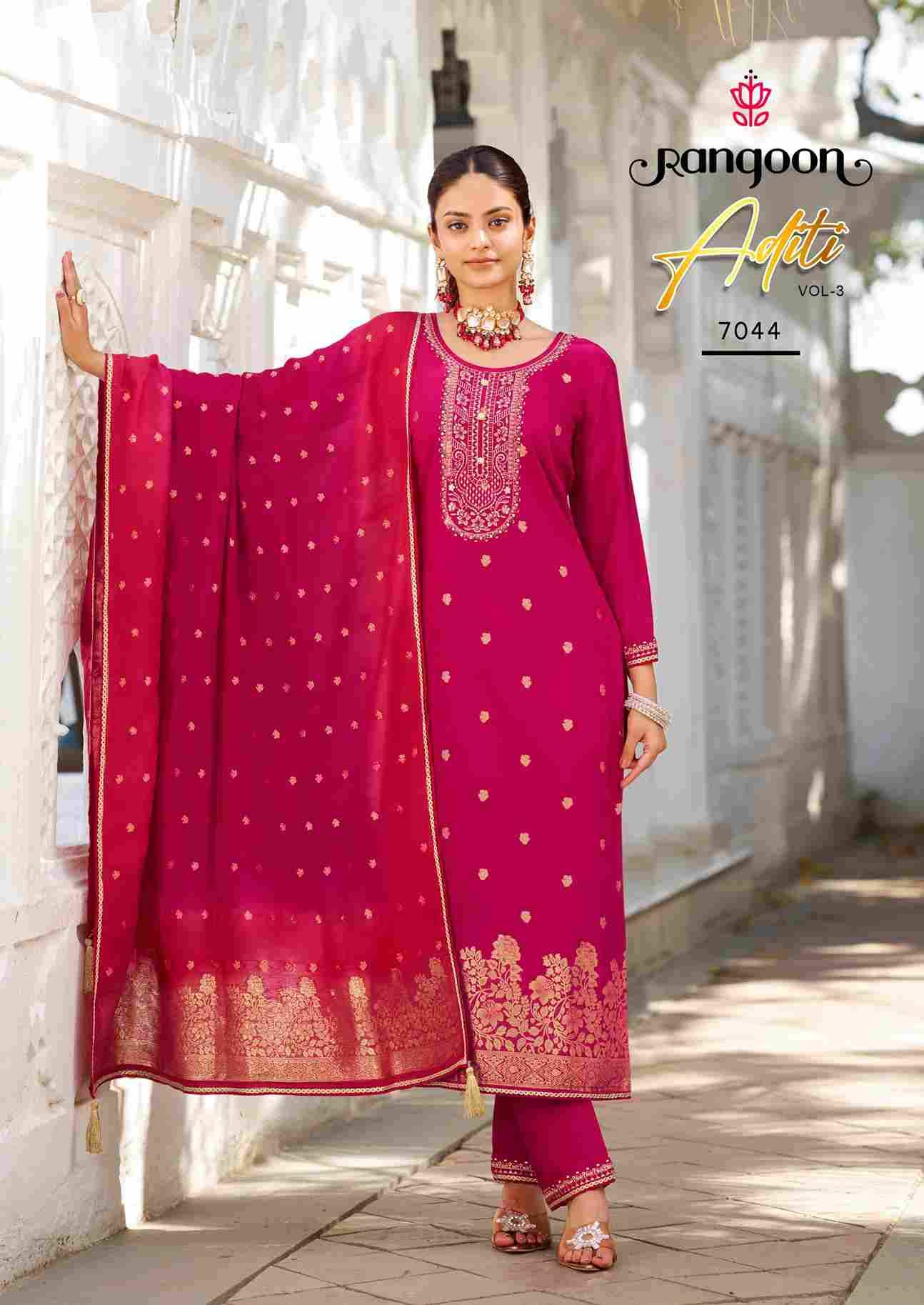 Aditi Vol-3 By Rangoon 7041 To 7044 Series Beautiful Stylish Festive Suits Fancy Colorful Casual Wear & Ethnic Wear & Ready To Wear Viscose Jacquard Dresses At Wholesale Price
