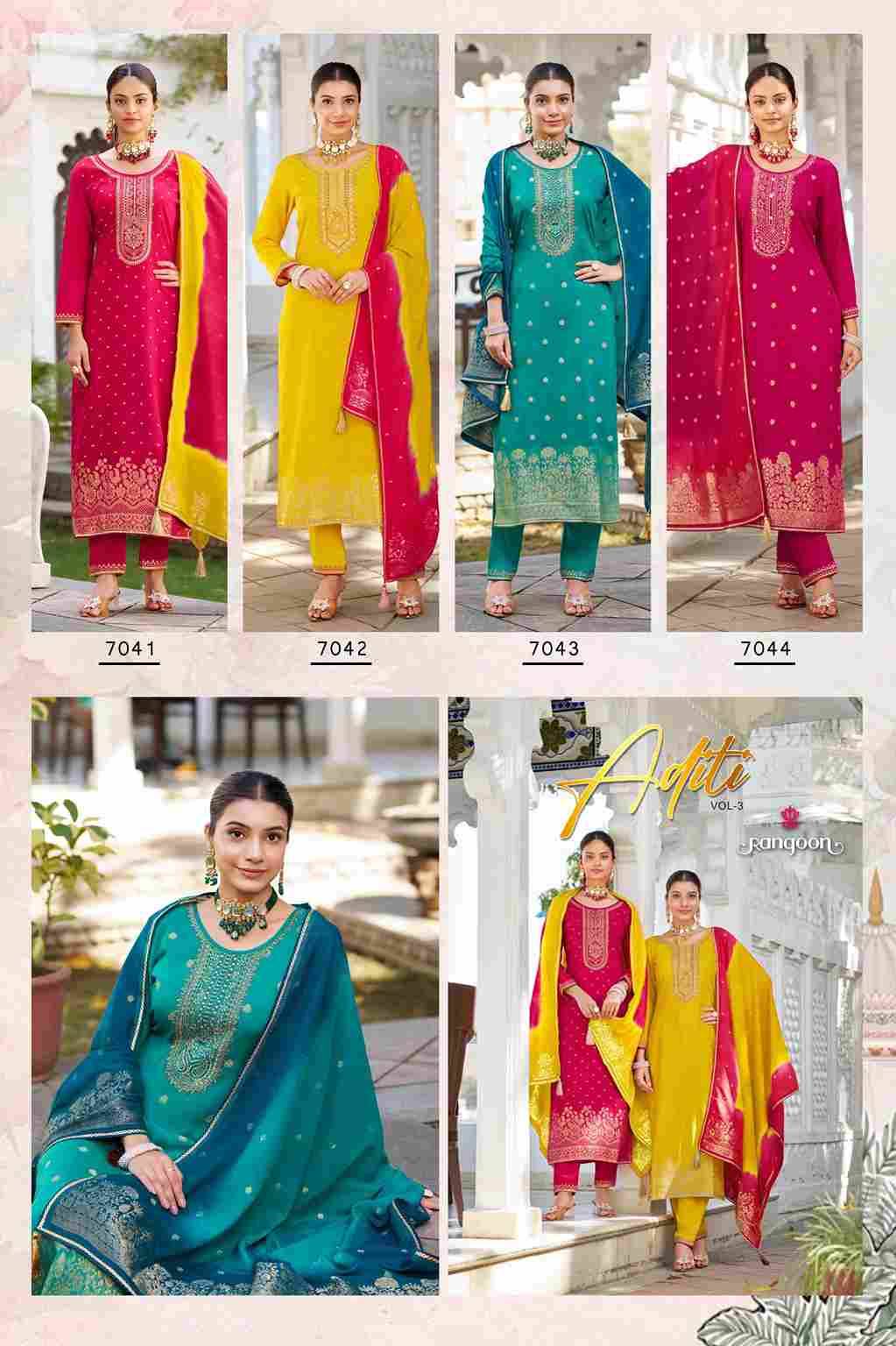 Aditi Vol-3 By Rangoon 7041 To 7044 Series Beautiful Stylish Festive Suits Fancy Colorful Casual Wear & Ethnic Wear & Ready To Wear Viscose Jacquard Dresses At Wholesale Price