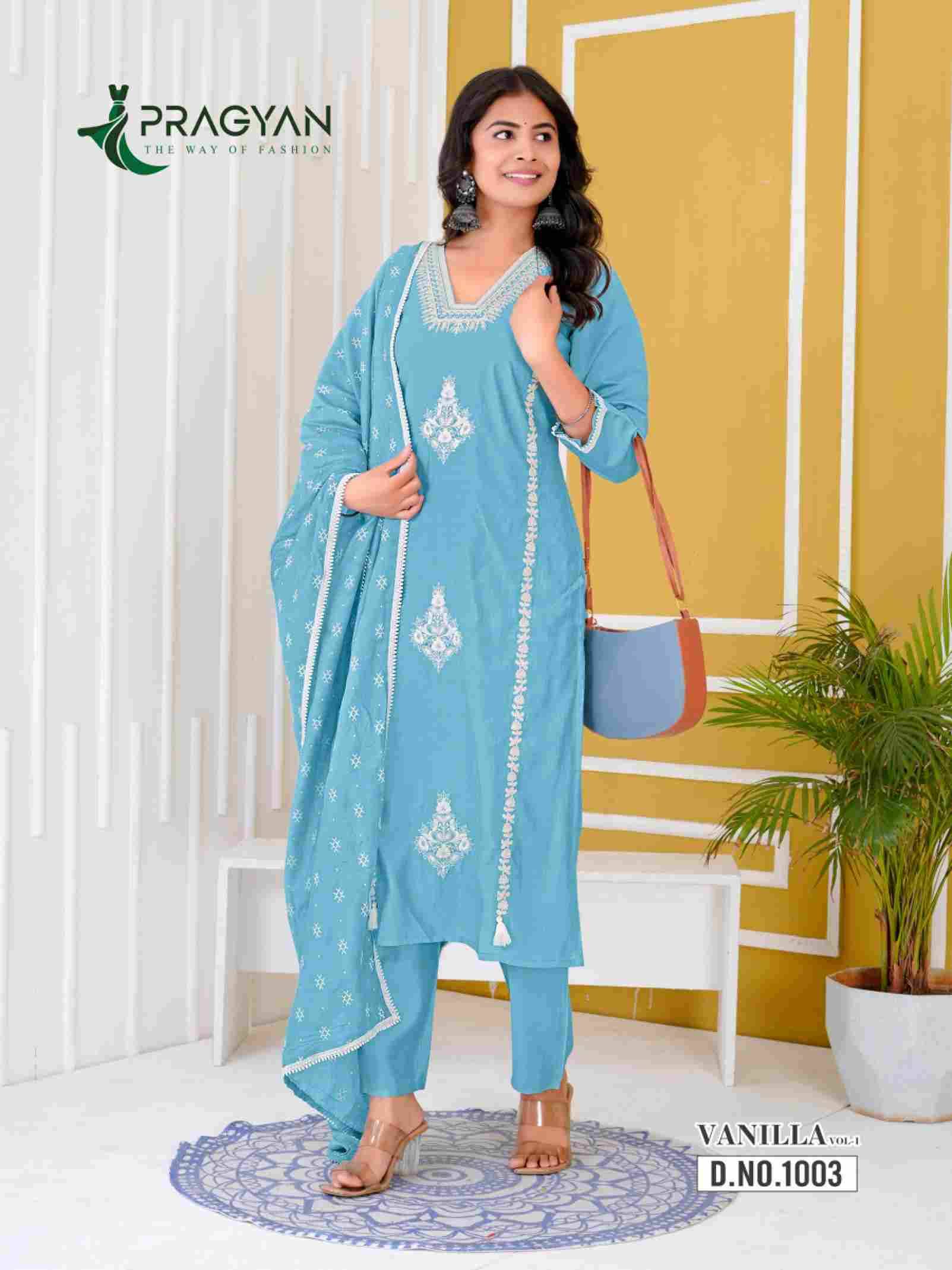 Vanilla Vol-1 By Pragyan 1001 To 1004 Series Designer Festive Suits Collection Beautiful Stylish Fancy Colorful Party Wear & Occasional Wear Heavy Roman Silk Dresses At Wholesale Price