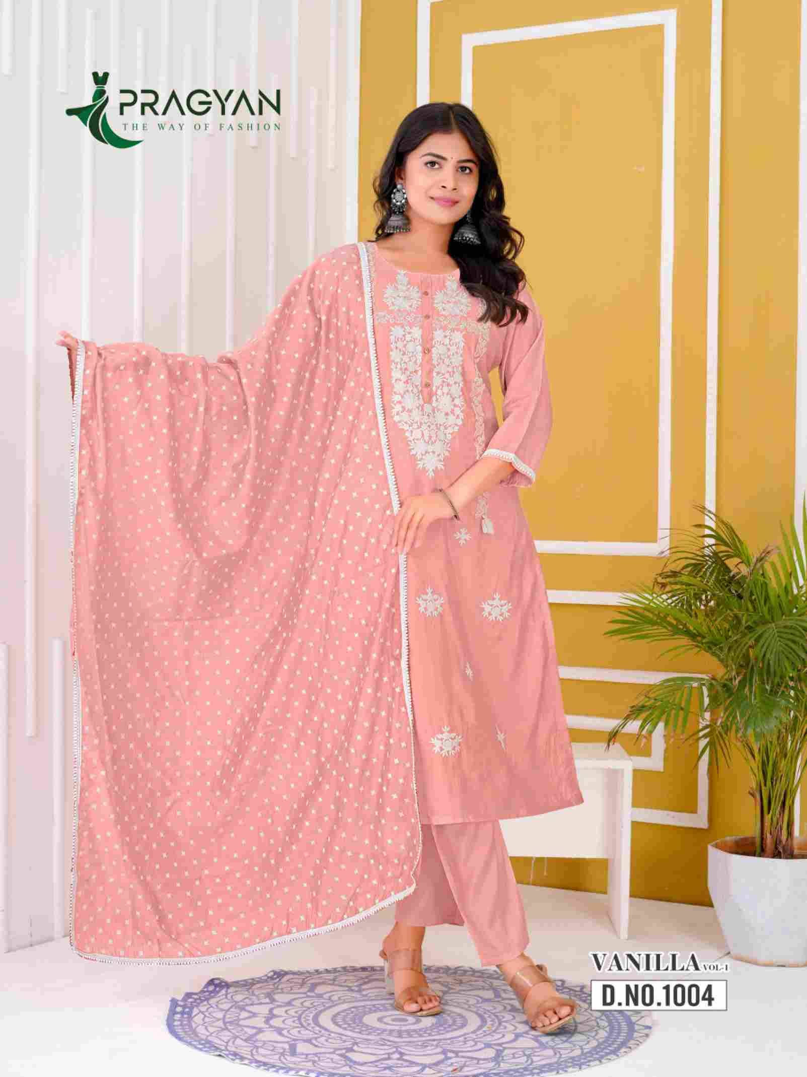 Vanilla Vol-1 By Pragyan 1001 To 1004 Series Designer Festive Suits Collection Beautiful Stylish Fancy Colorful Party Wear & Occasional Wear Heavy Roman Silk Dresses At Wholesale Price