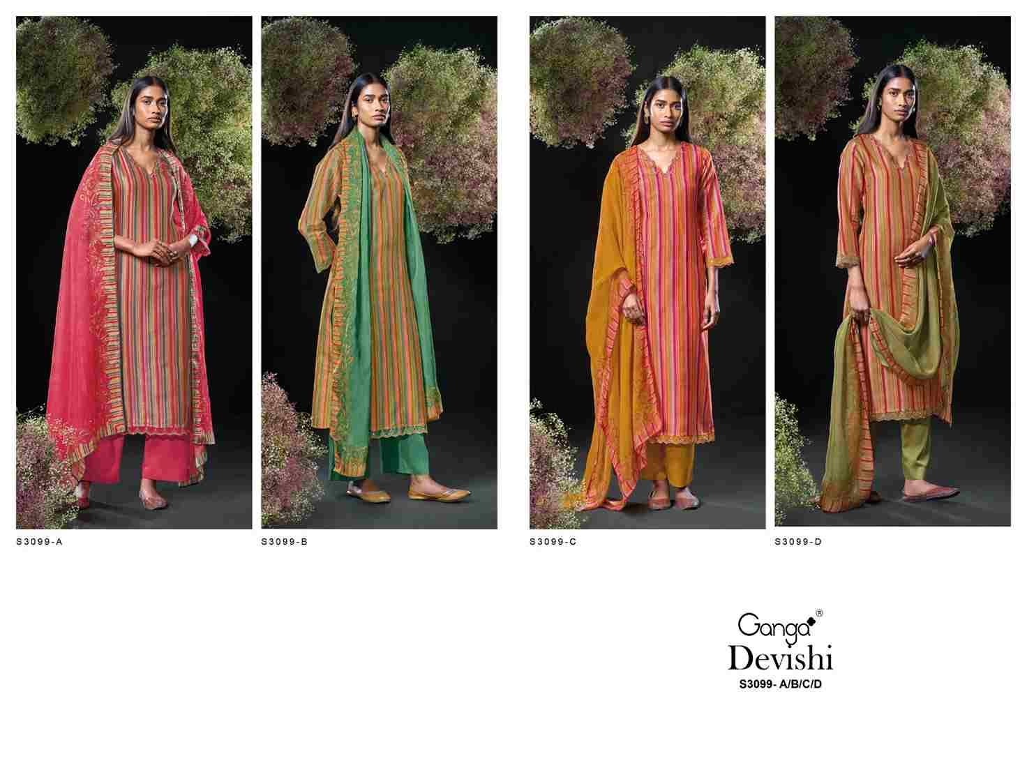 Devishi-3099 By Ganga Fashion 3099-A To 3099-D Series Beautiful Festive Suits Colorful Stylish Fancy Casual Wear & Ethnic Wear Pure Bemberg Silk Dresses At Wholesale Price