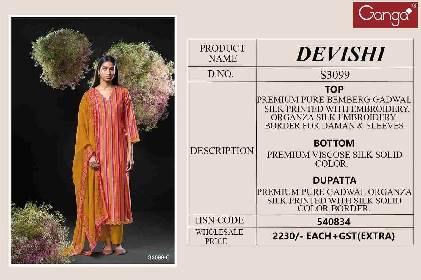 Devishi-3099 By Ganga Fashion 3099-A To 3099-D Series Beautiful Festive Suits Colorful Stylish Fancy Casual Wear & Ethnic Wear Pure Bemberg Silk Dresses At Wholesale Price