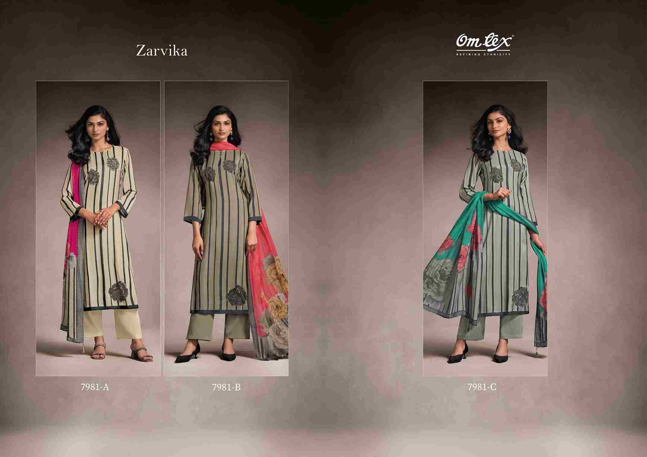 Zarvika By Om Tex 7981-A To 7981-C Series Beautiful Festive Suits Colorful Stylish Fancy Casual Wear & Ethnic Wear Silk Print With Work Dresses At Wholesale Price