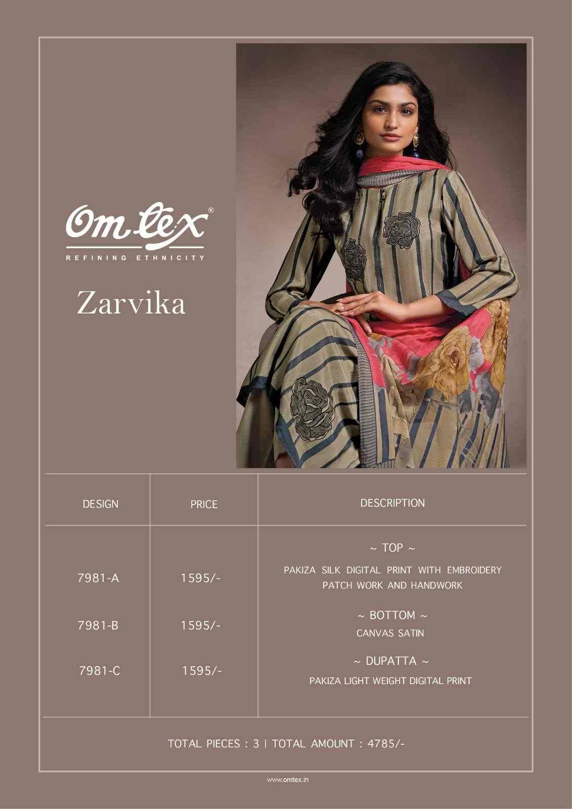 Zarvika By Om Tex 7981-A To 7981-C Series Beautiful Festive Suits Colorful Stylish Fancy Casual Wear & Ethnic Wear Silk Print With Work Dresses At Wholesale Price