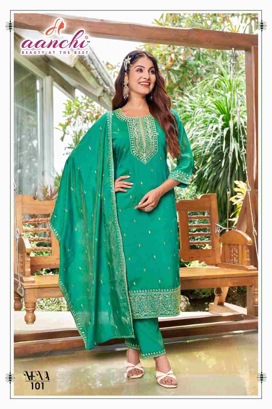 Nexa By Aanchi 101 To 104 Series Beautiful Festive Suits Colorful Stylish Fancy Casual Wear & Ethnic Wear Roman Simmer Dresses At Wholesale Price