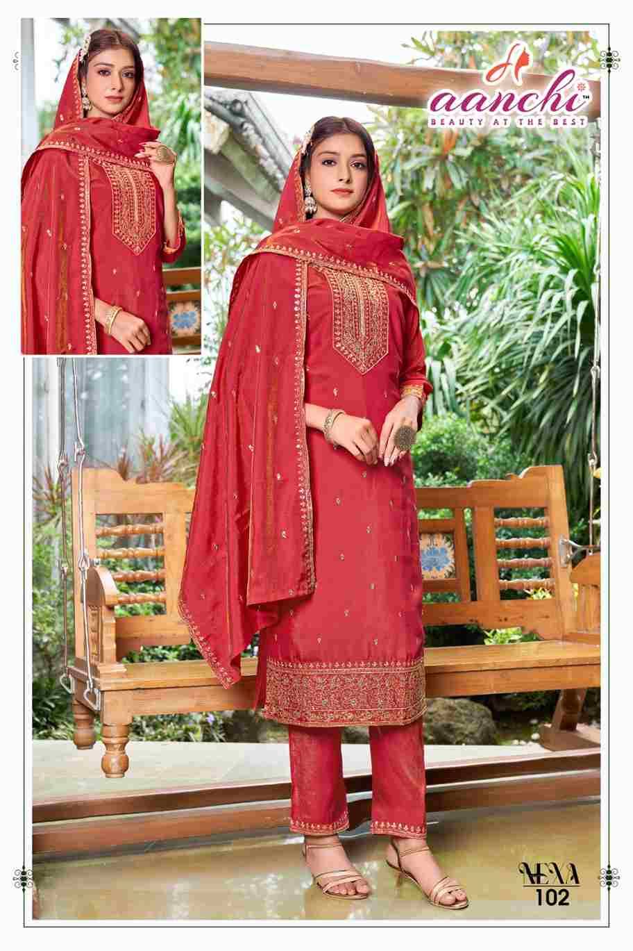 Nexa By Aanchi 101 To 104 Series Beautiful Festive Suits Colorful Stylish Fancy Casual Wear & Ethnic Wear Roman Simmer Dresses At Wholesale Price