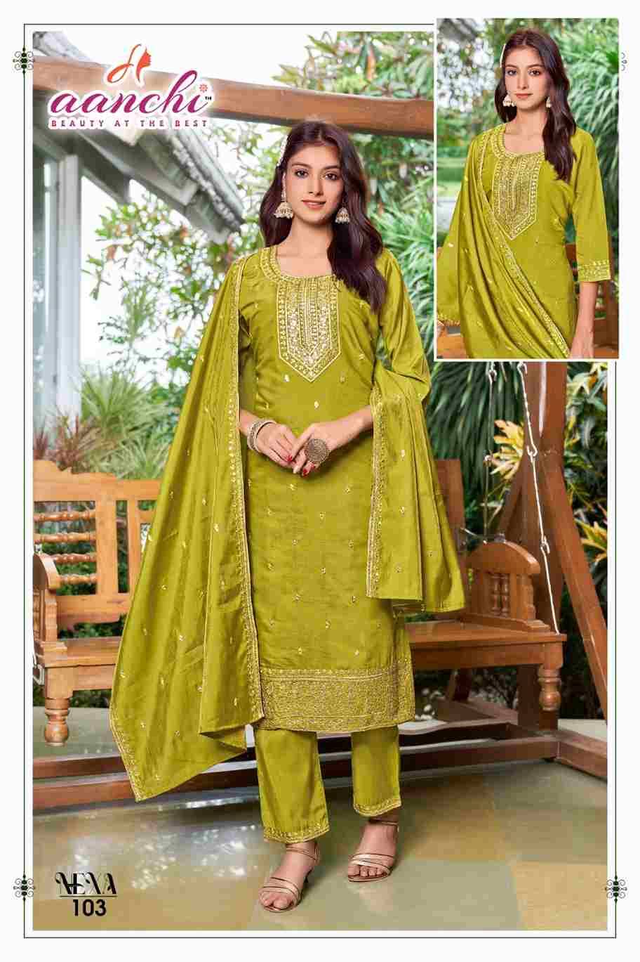 Nexa By Aanchi 101 To 104 Series Beautiful Festive Suits Colorful Stylish Fancy Casual Wear & Ethnic Wear Roman Simmer Dresses At Wholesale Price