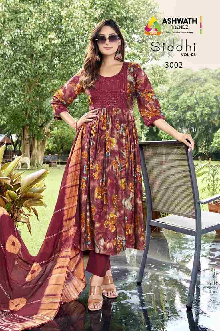 Siddhi Vol-3 By Ashwath Trendz Combo Set 3001 To 3006 Series Beautiful Festive Suits Colorful Stylish Fancy Casual Wear & Ethnic Wear Roman Foil Dresses At Wholesale Price