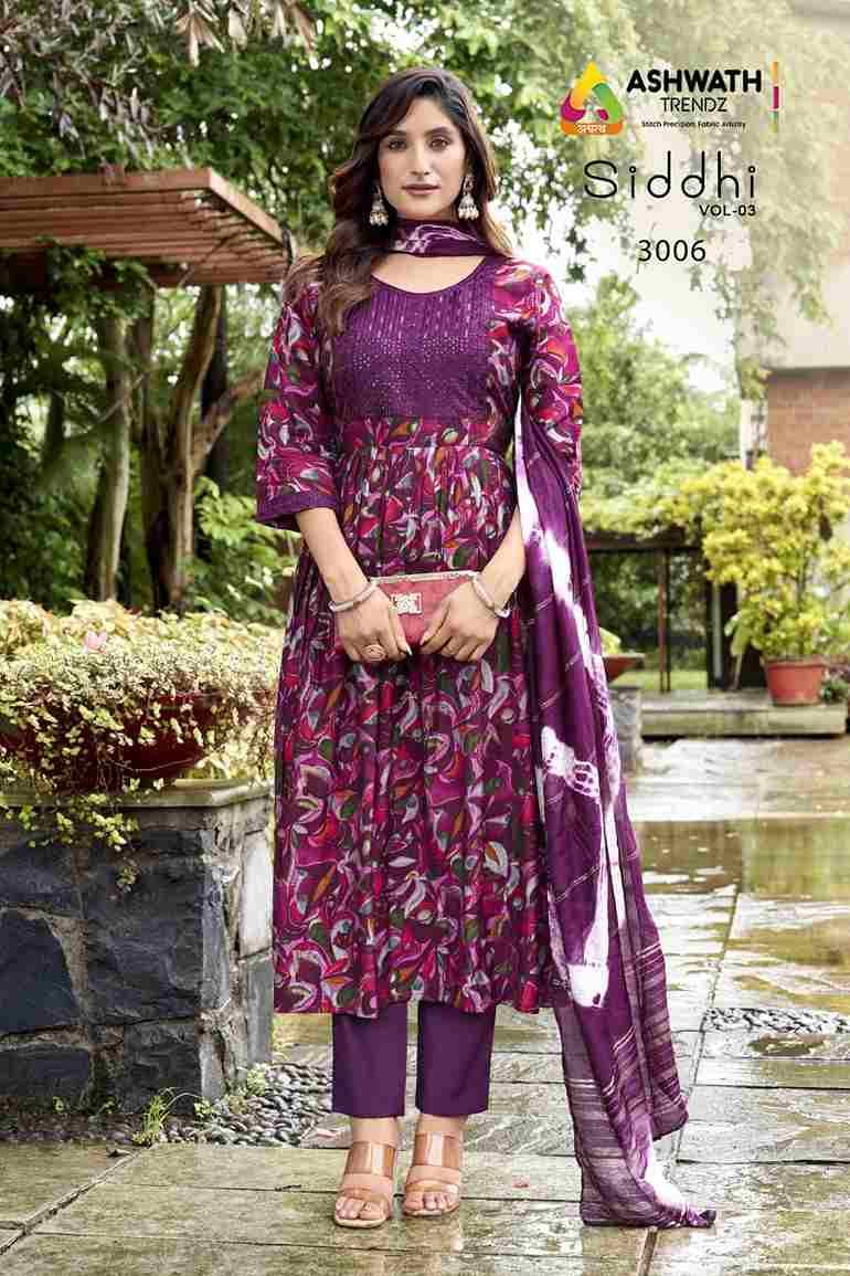 Siddhi Vol-3 By Ashwath Trendz Combo Set 3001 To 3006 Series Beautiful Festive Suits Colorful Stylish Fancy Casual Wear & Ethnic Wear Roman Foil Dresses At Wholesale Price