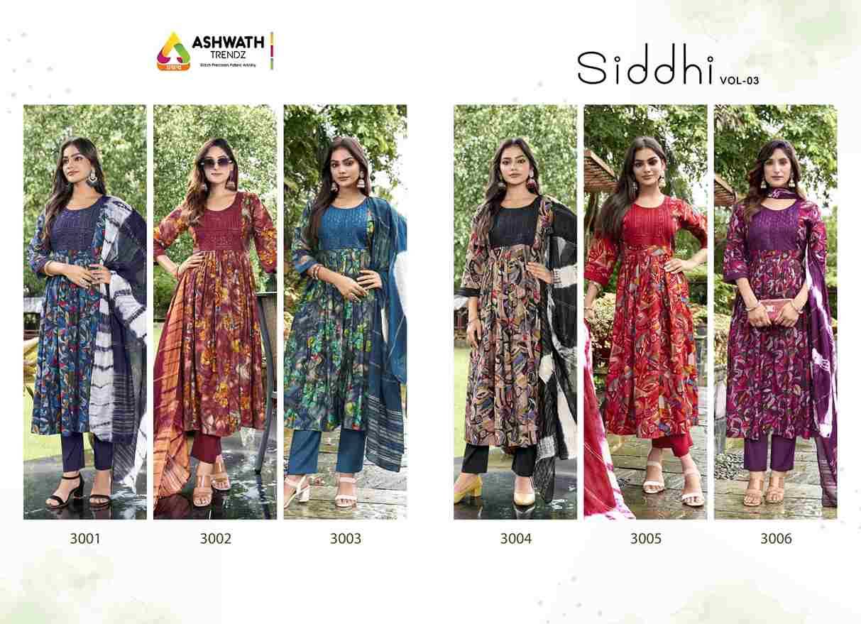 Siddhi Vol-3 By Ashwath Trendz Combo Set 3001 To 3006 Series Beautiful Festive Suits Colorful Stylish Fancy Casual Wear & Ethnic Wear Roman Foil Dresses At Wholesale Price