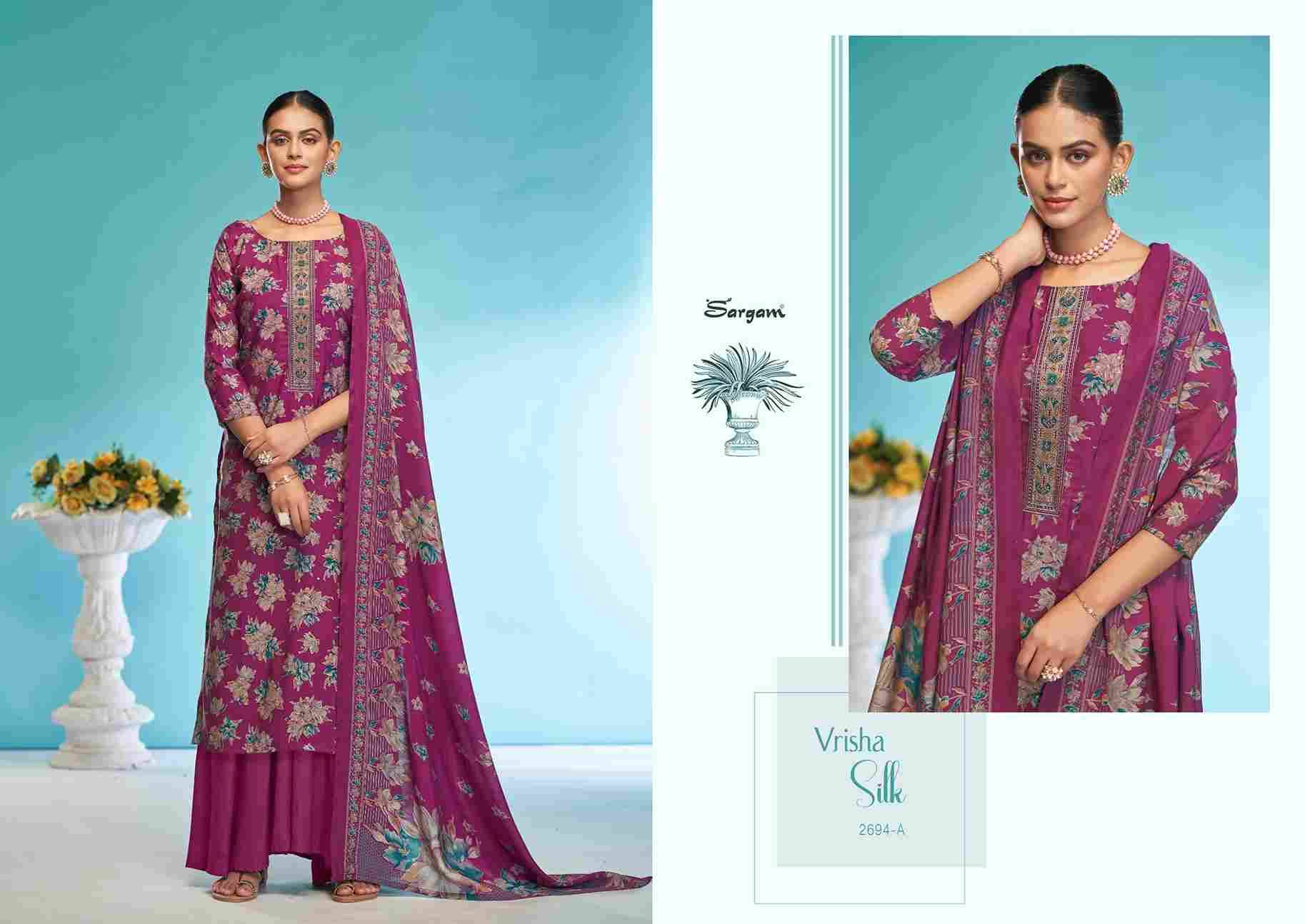 Vrisha Silk By Sargam Prints 2694-A To 2694-D Series Beautiful Festive Suits Stylish Fancy Colorful Casual Wear & Ethnic Wear Pure Viscose Muslin Print Dresses At Wholesale Price
