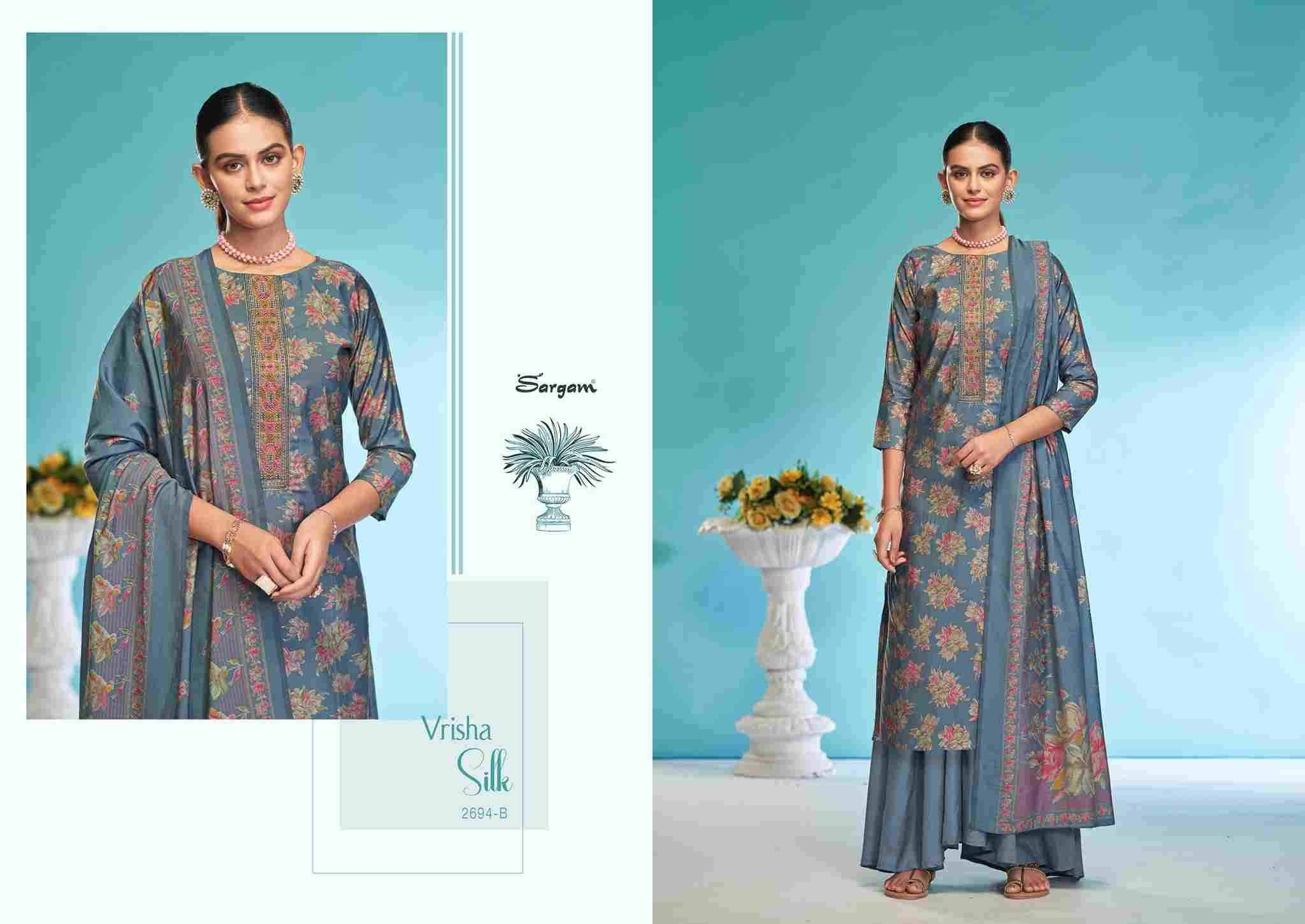 Vrisha Silk By Sargam Prints 2694-A To 2694-D Series Beautiful Festive Suits Stylish Fancy Colorful Casual Wear & Ethnic Wear Pure Viscose Muslin Print Dresses At Wholesale Price