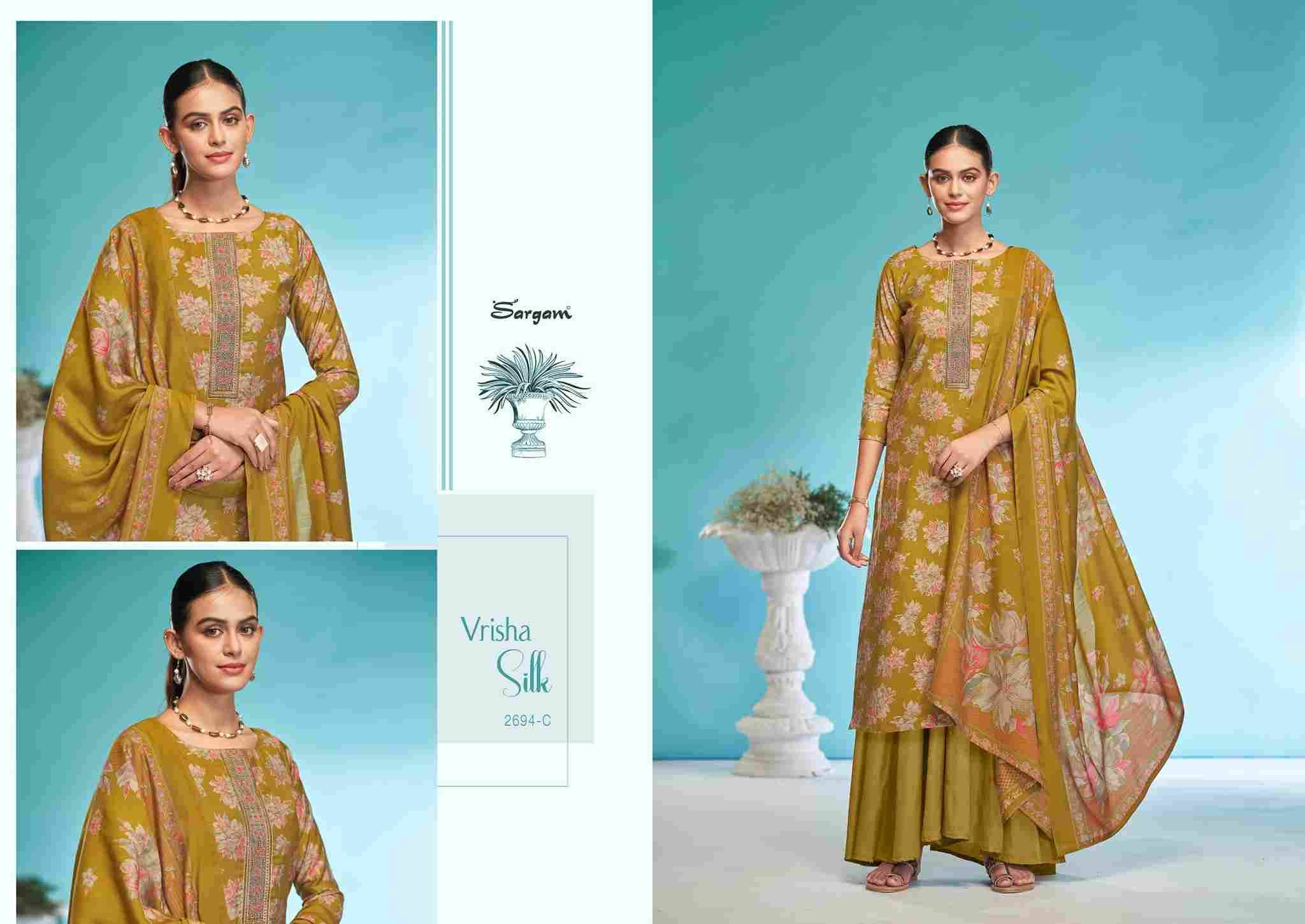 Vrisha Silk By Sargam Prints 2694-A To 2694-D Series Beautiful Festive Suits Stylish Fancy Colorful Casual Wear & Ethnic Wear Pure Viscose Muslin Print Dresses At Wholesale Price