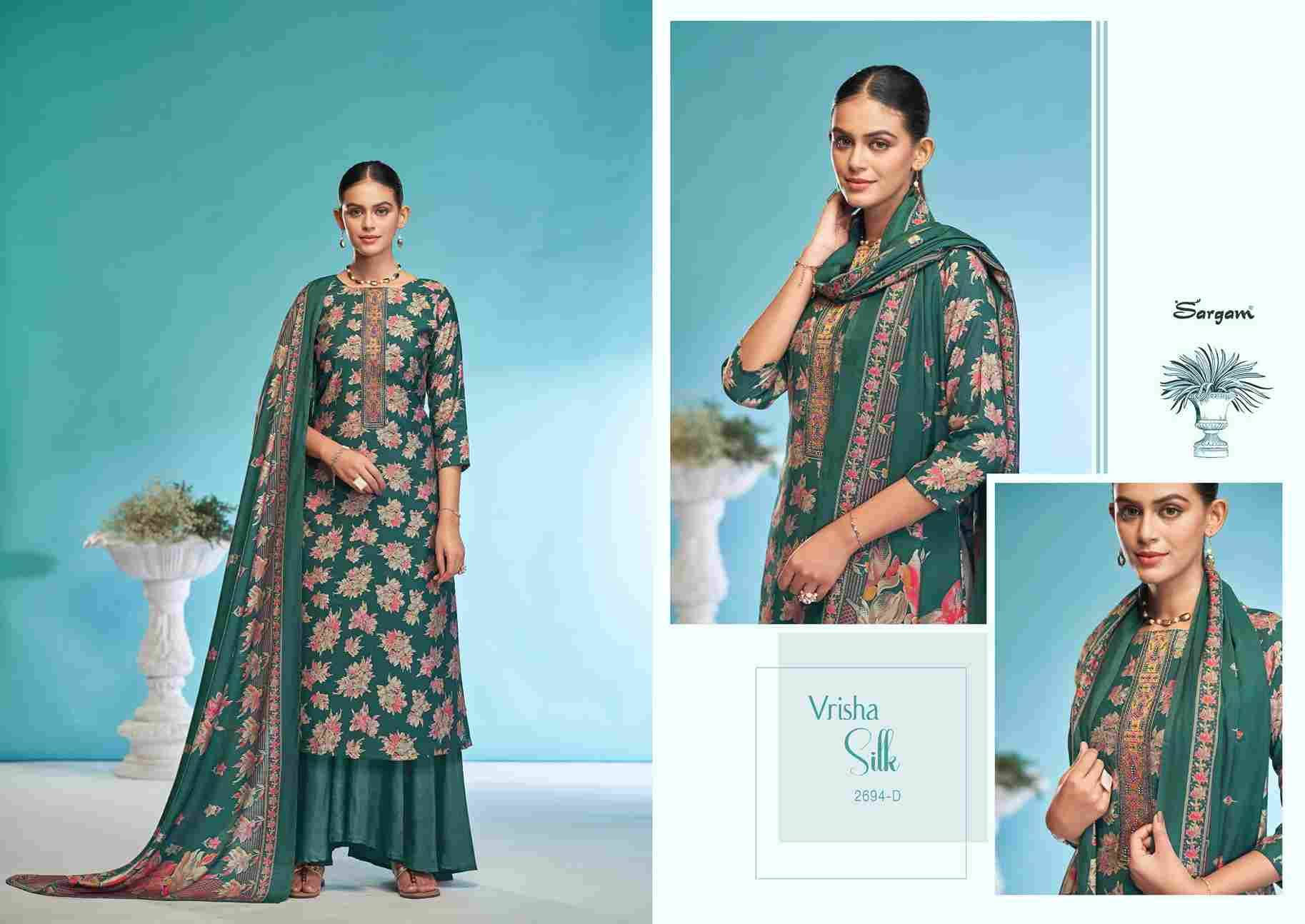 Vrisha Silk By Sargam Prints 2694-A To 2694-D Series Beautiful Festive Suits Stylish Fancy Colorful Casual Wear & Ethnic Wear Pure Viscose Muslin Print Dresses At Wholesale Price