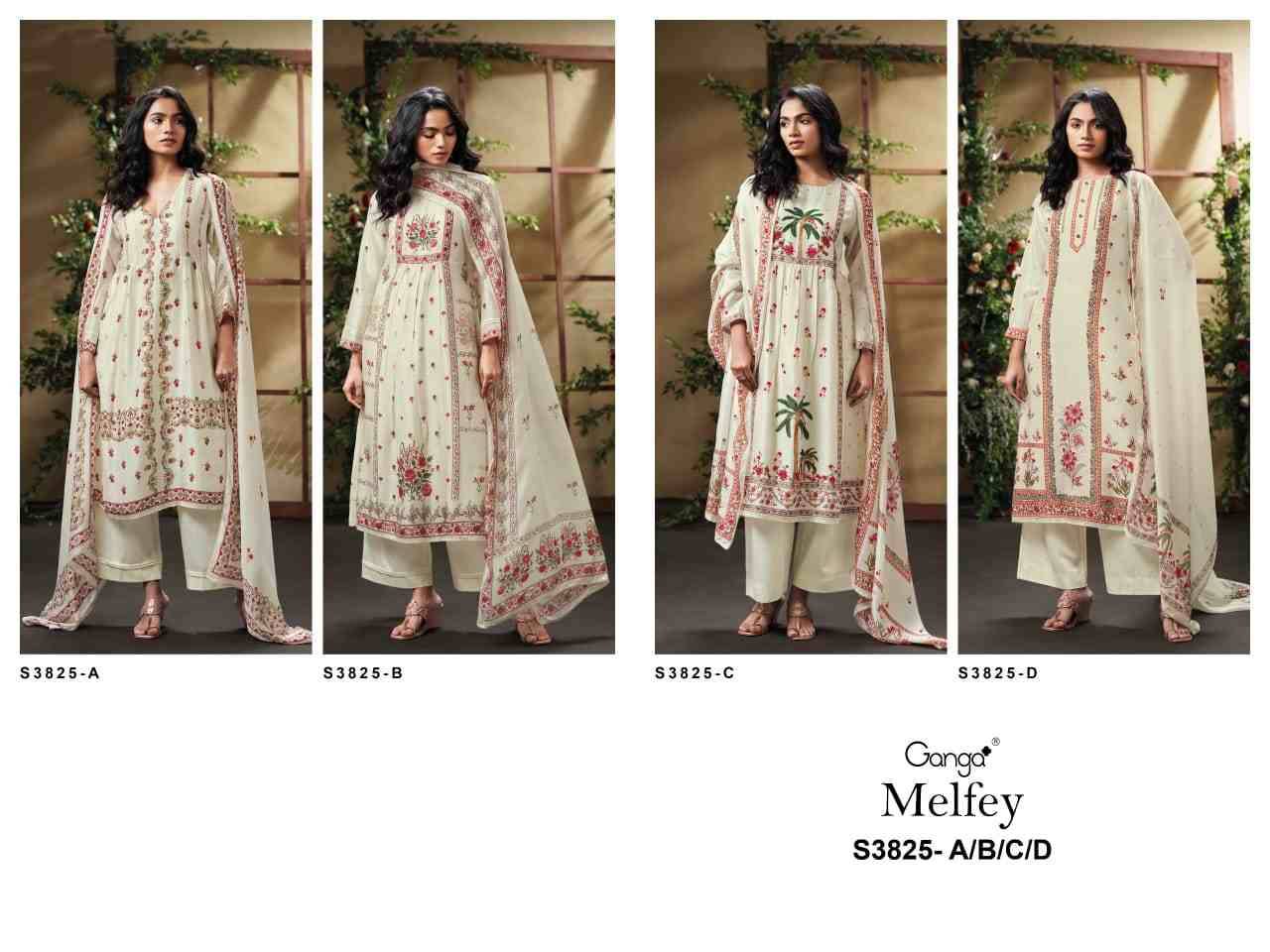 Melfey-3825 By Ganga Fashion 3825-A To 3825-D Series Beautiful Festive Suits Colorful Stylish Fancy Casual Wear & Ethnic Wear Pure Bemberg Silk Dresses At Wholesale Price
